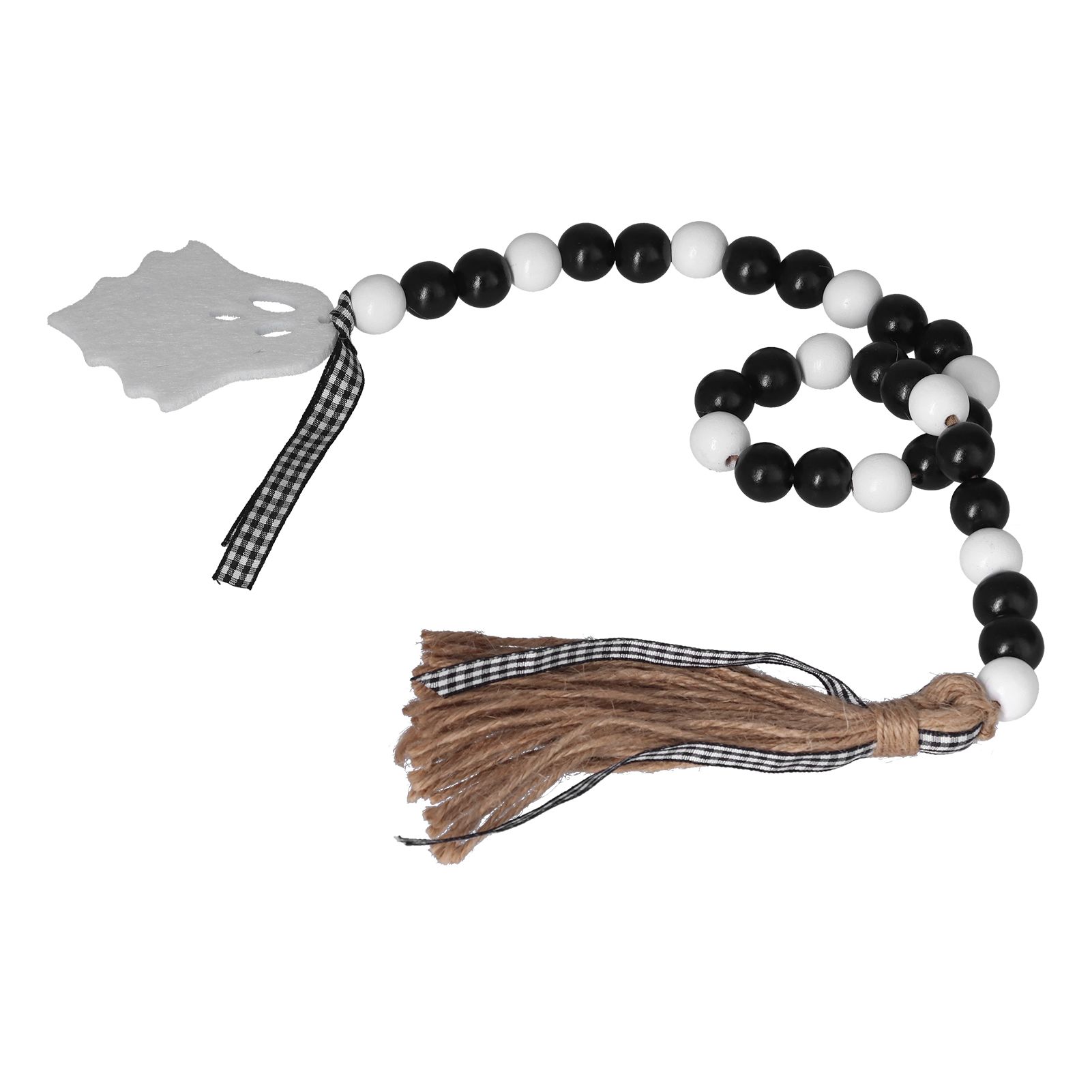 Halloween Wood Bead Garland Black White Wooden Beads String with Tassels for view 8