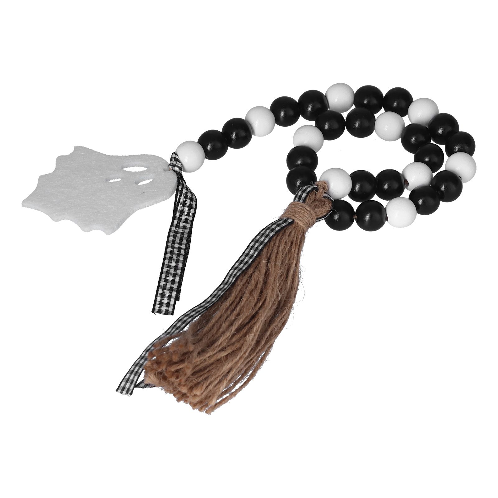 Halloween Wood Bead Garland Black White Wooden Beads String with Tassels for view 9