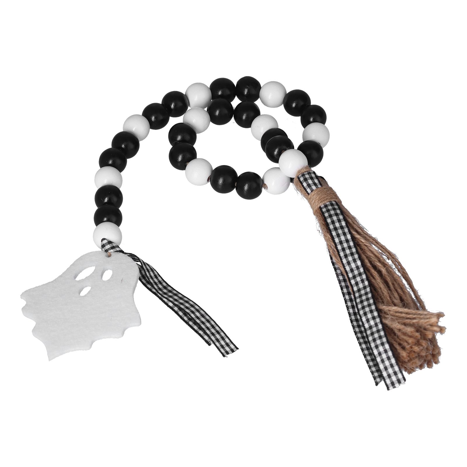 Halloween Wood Bead Garland Black White Wooden Beads String with Tassels for view 10