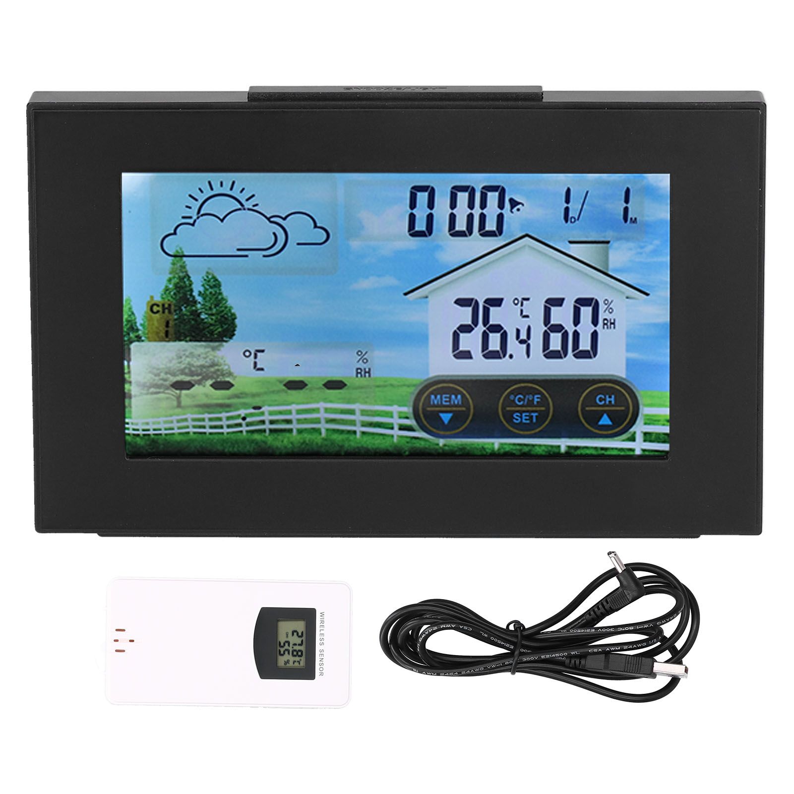 Weather Clock with Color Touch Screen Backlight Indoor Outdoor Thermometer view 2