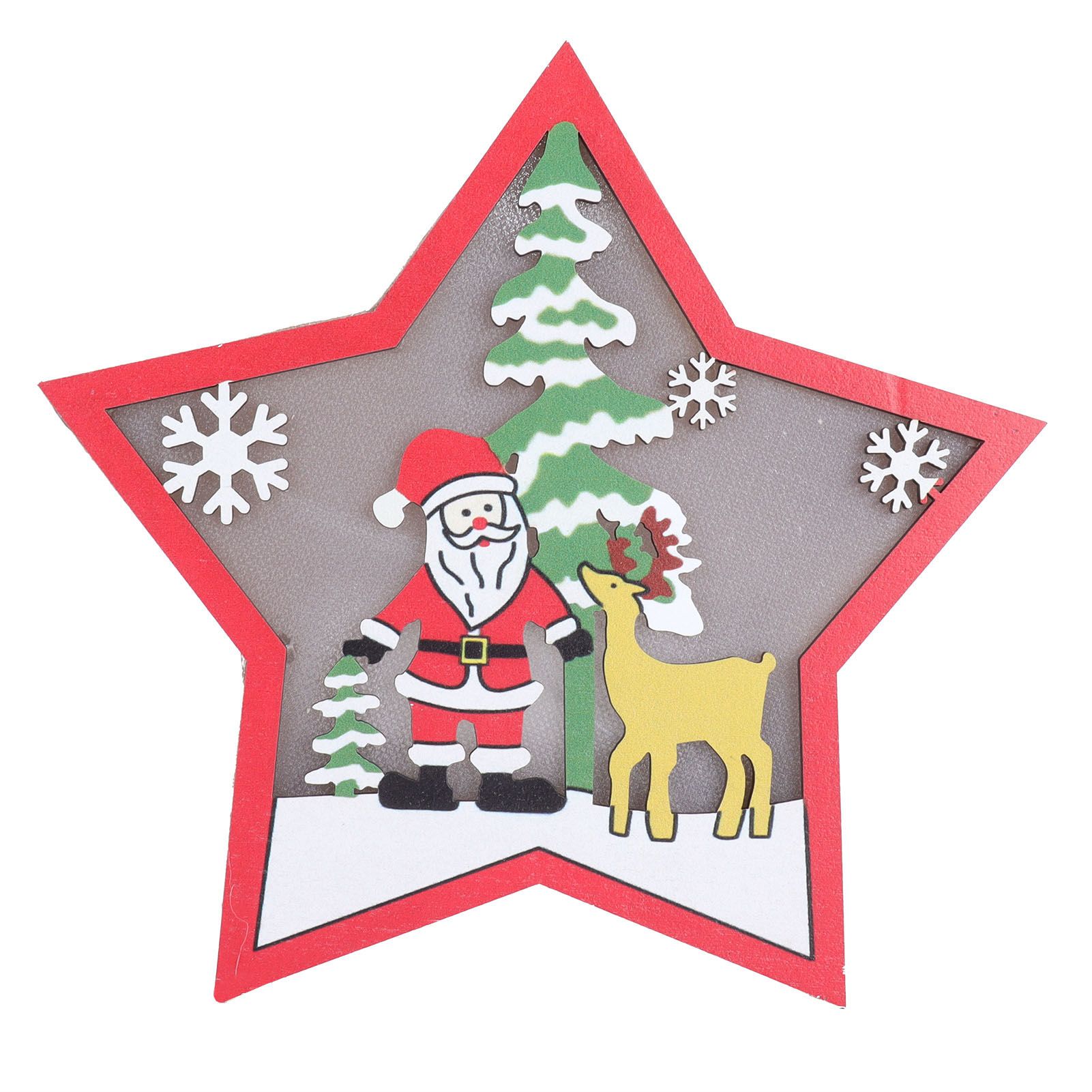 Star Shaped Wooden Christmas Ornament with LED Light Festive Holiday Decor for view 2