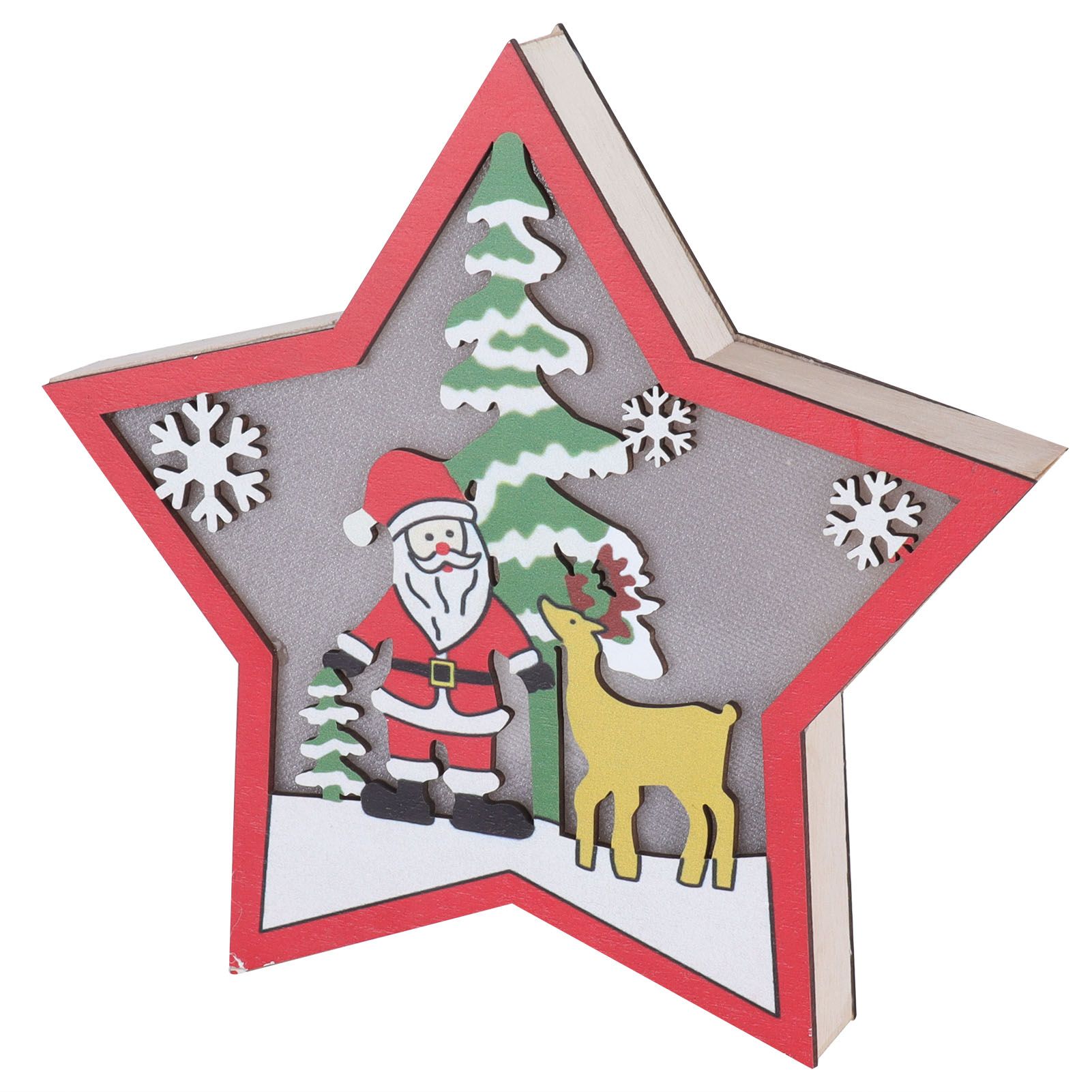 Star Shaped Wooden Christmas Ornament with LED Light Festive Holiday Decor for view 3