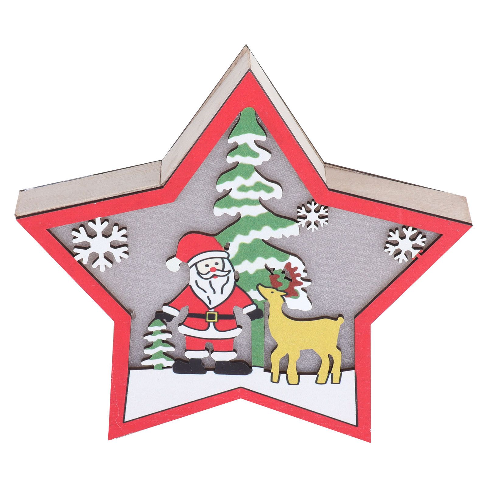 Star Shaped Wooden Christmas Ornament with LED Light Festive Holiday Decor for view 4