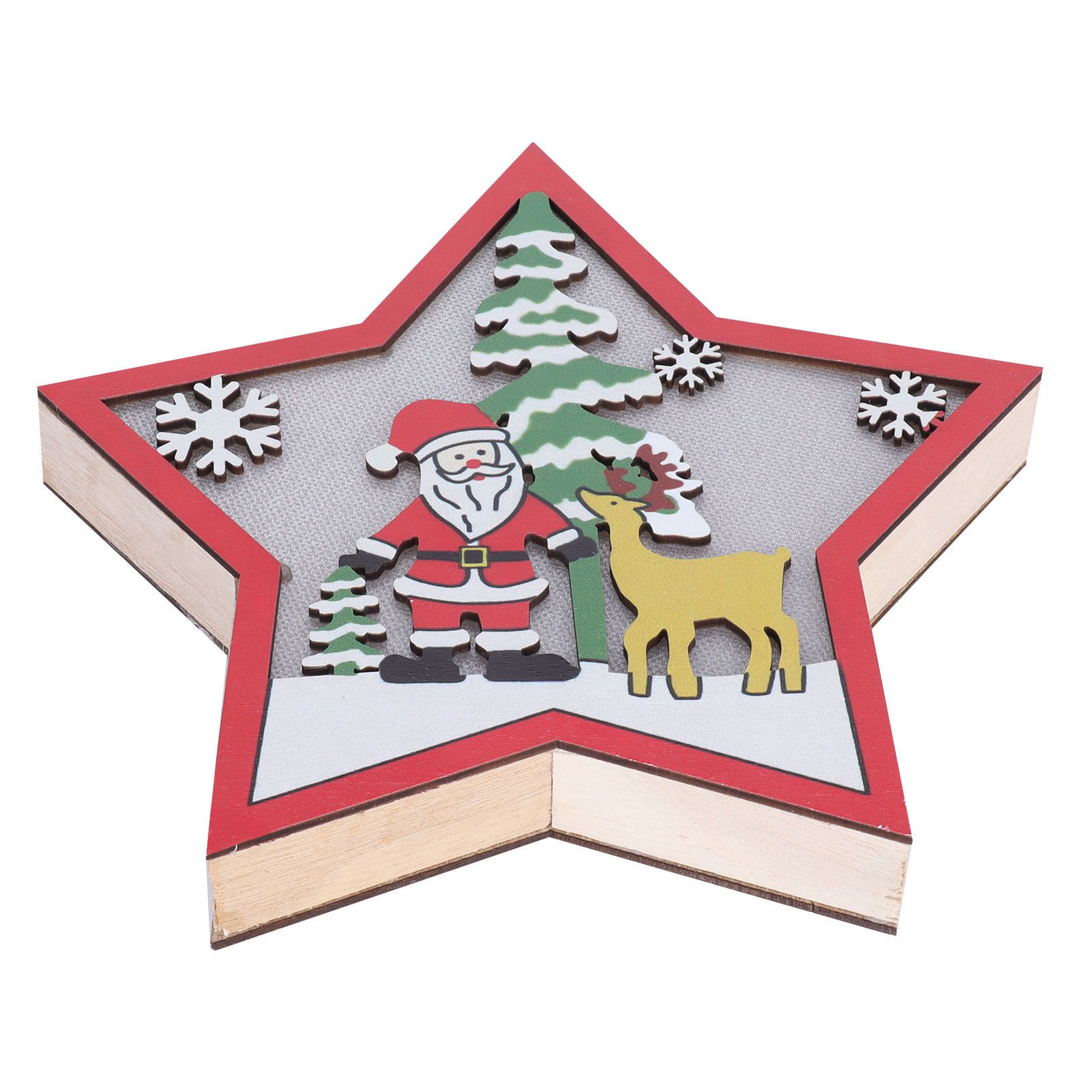 Star Shaped Wooden Christmas Ornament with LED Light Festive Holiday Decor for view 5