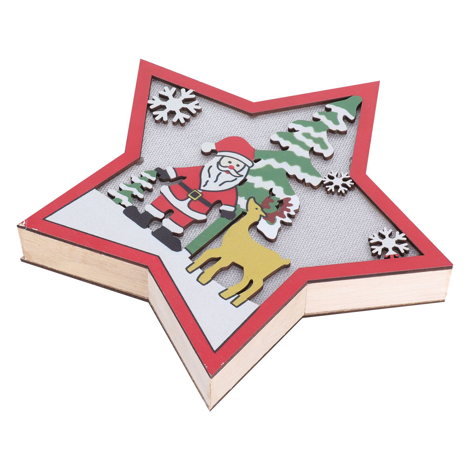 Star Shaped Wooden Christmas Ornament with LED Light Festive Holiday Decor for view 6