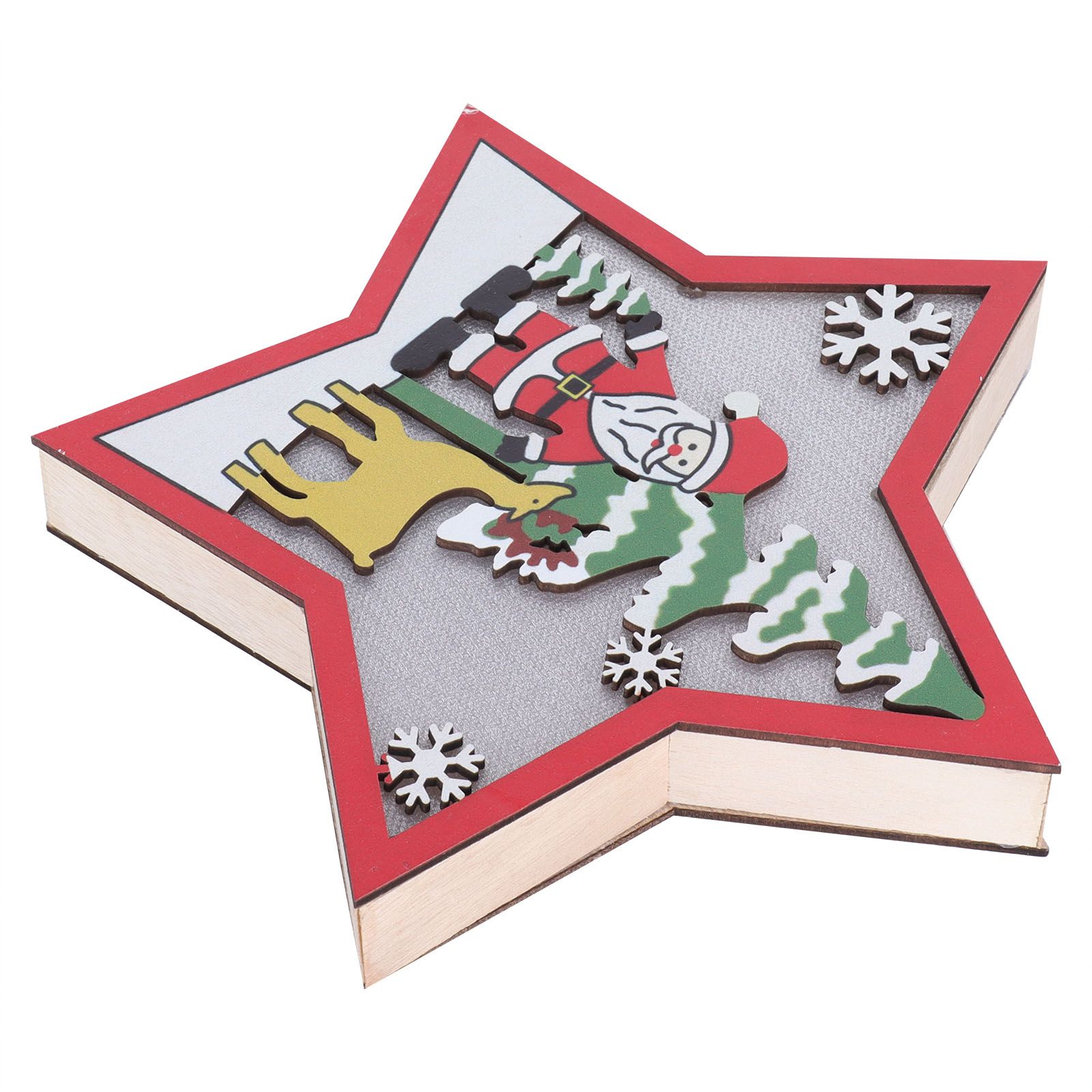 Star Shaped Wooden Christmas Ornament with LED Light Festive Holiday Decor for view 7