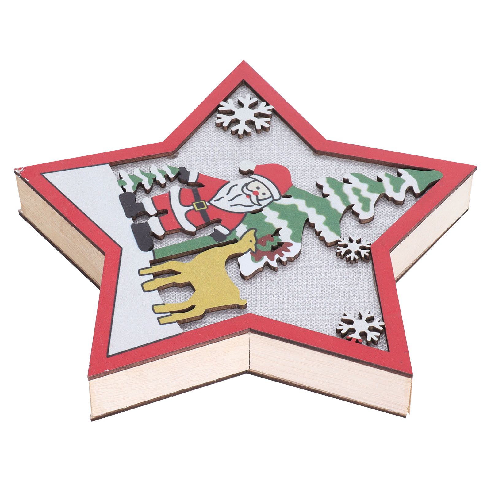 Star Shaped Wooden Christmas Ornament with LED Light Festive Holiday Decor for view 8