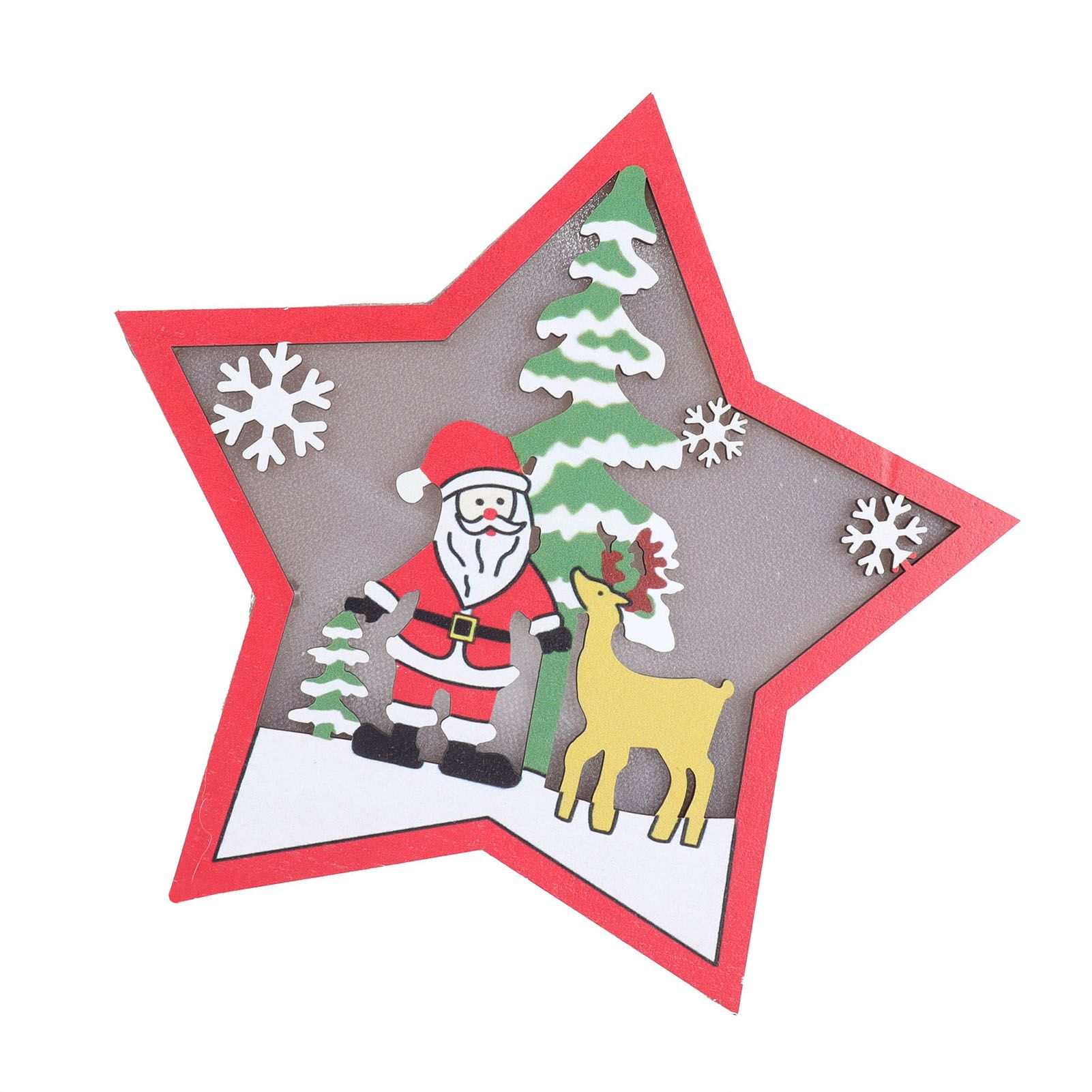 Star Shaped Wooden Christmas Ornament with LED Light Festive Holiday Decor for view 9