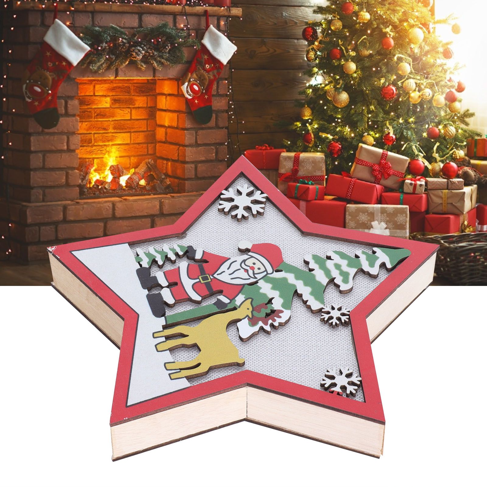 Star Shaped Wooden Christmas Ornament with LED Light Festive Holiday Decor for view 11