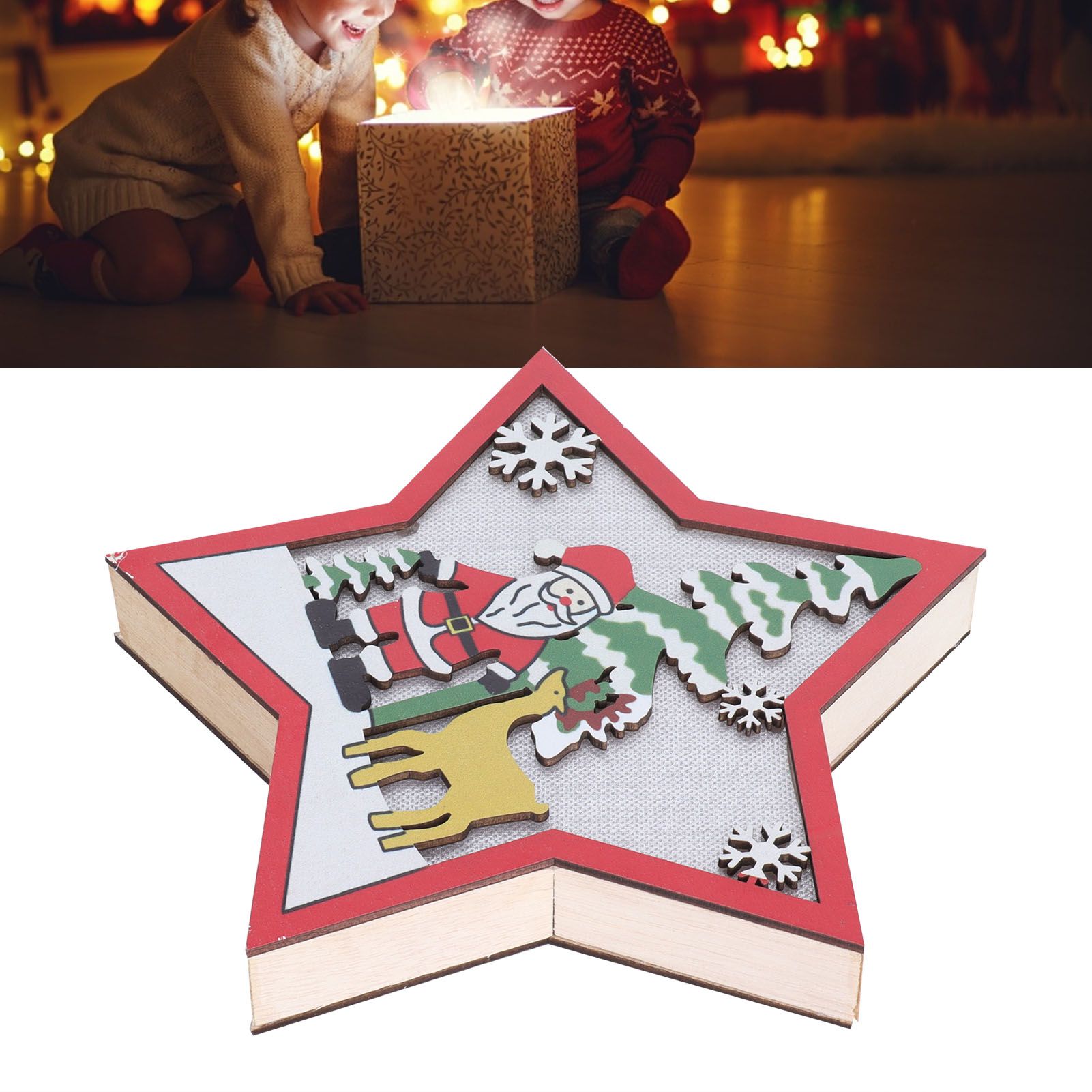 Star Shaped Wooden Christmas Ornament with LED Light Festive Holiday Decor for view 12