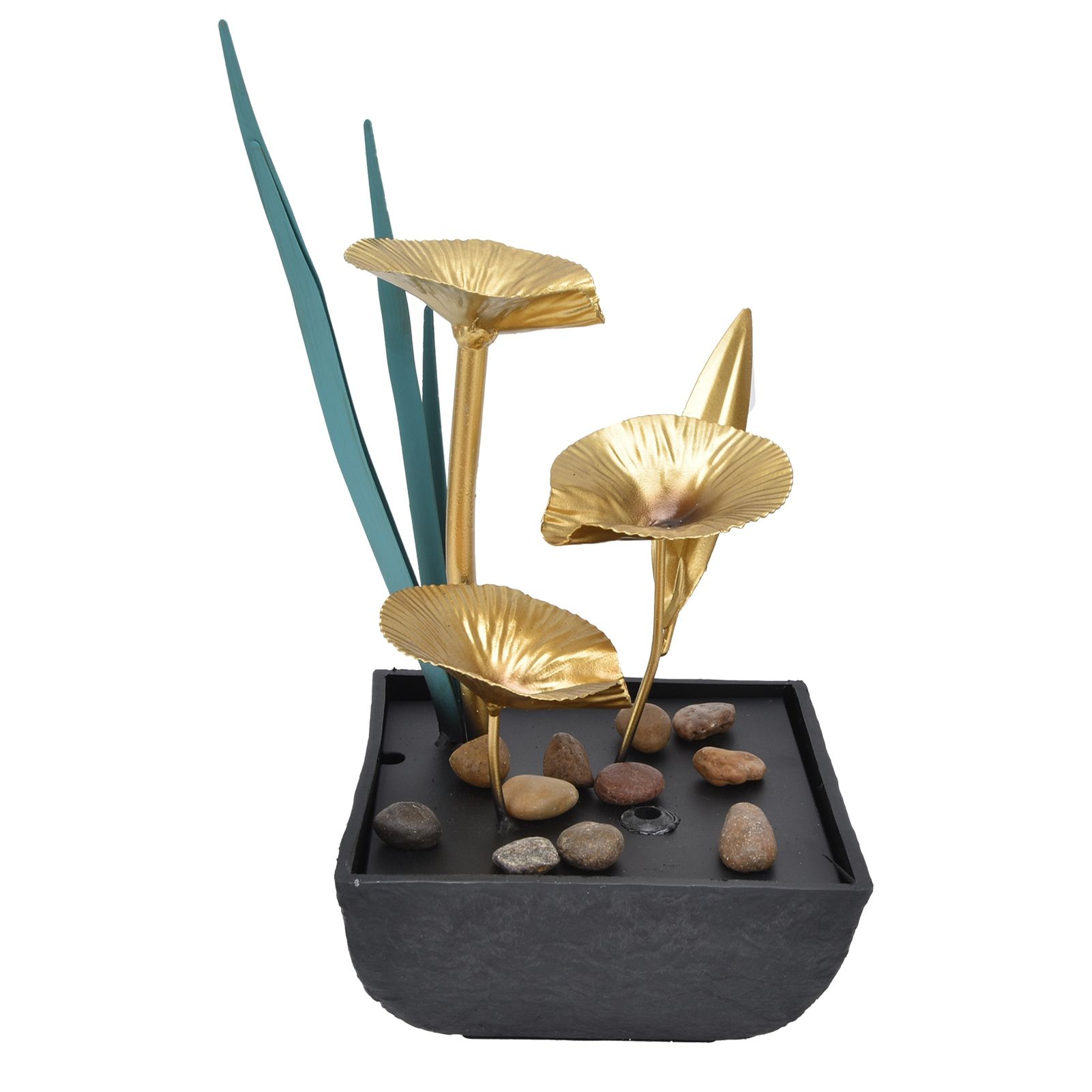 Indoor Tabletop Fountain Lotus LED Waterfall Fountain Ornament Feng Shui Art view 3