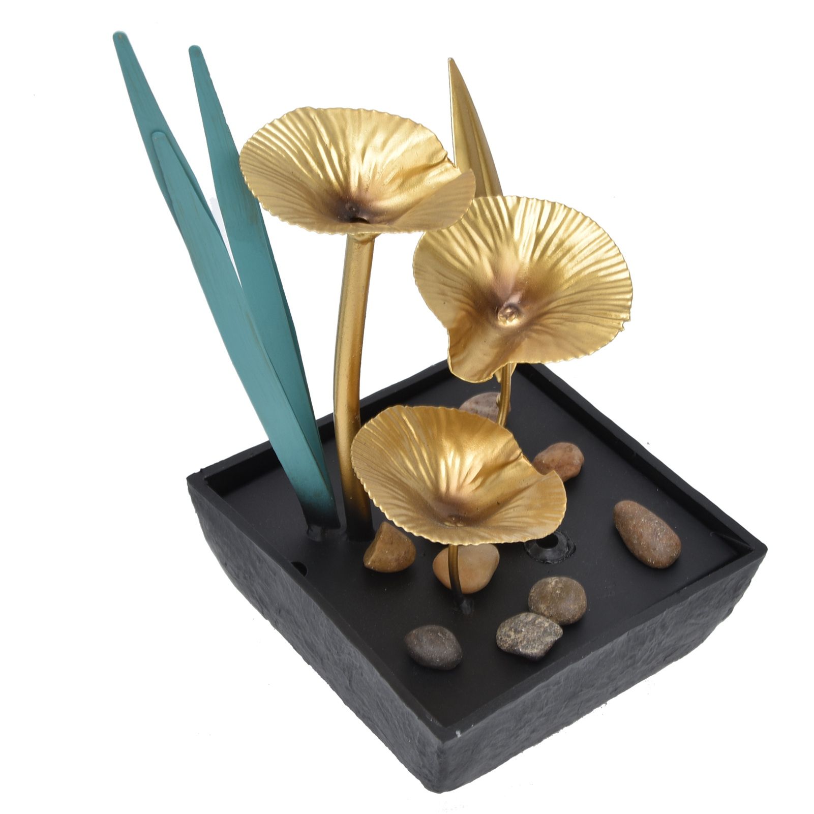 Indoor Tabletop Fountain Lotus LED Waterfall Fountain Ornament Feng Shui Art view 8