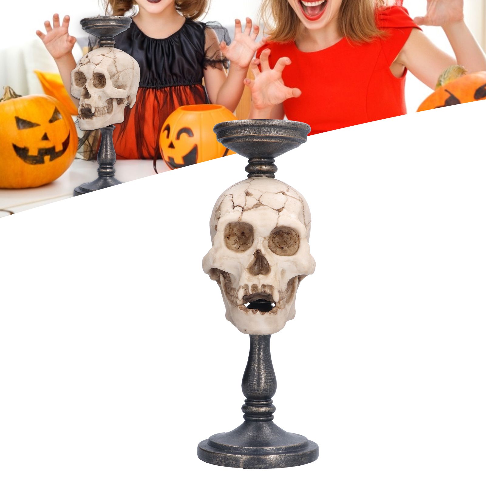 Candle Holder Resin Durable Terrifying Skull Halloween Supplies for Home view 11