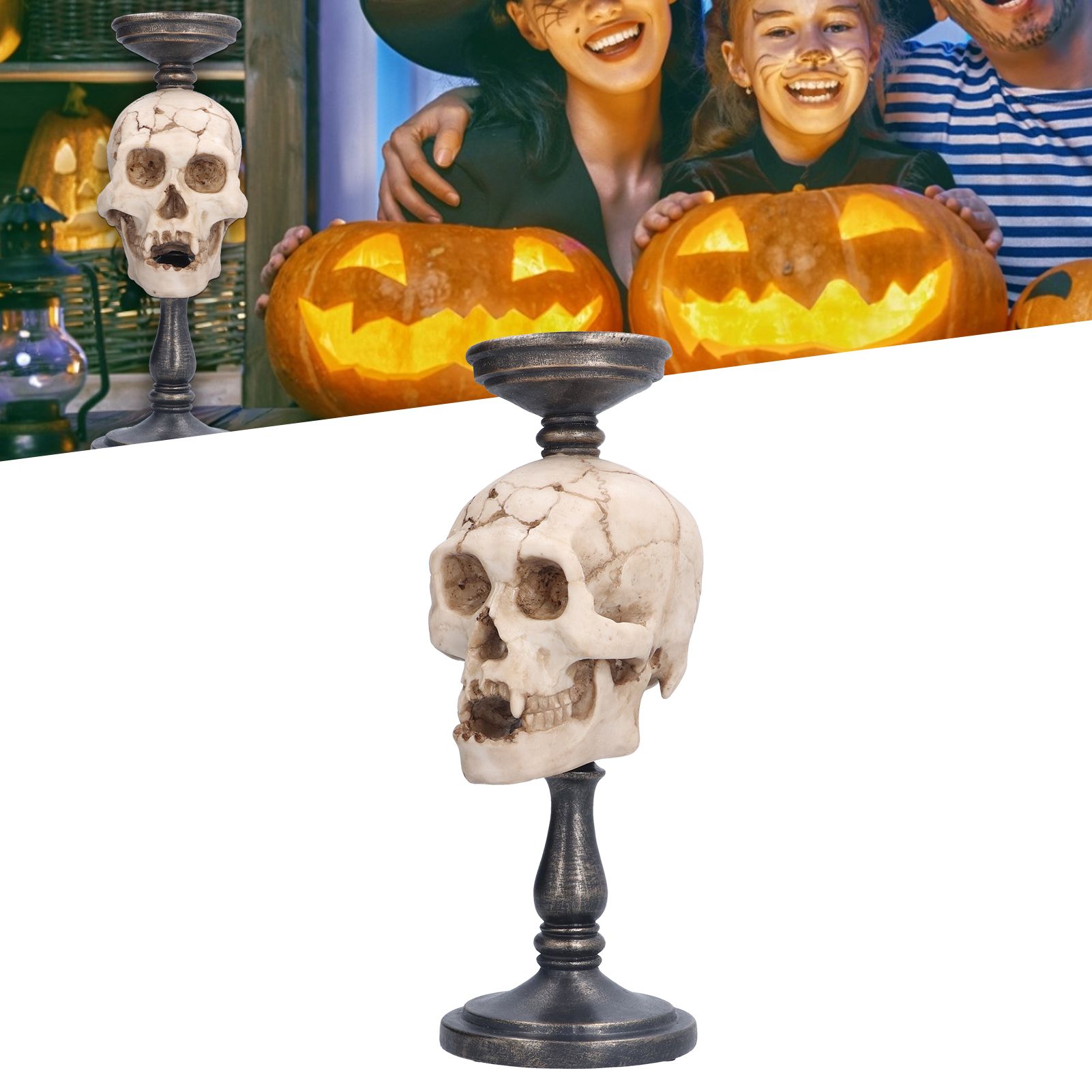 Candle Holder Resin Durable Terrifying Skull Halloween Supplies for Home view 12