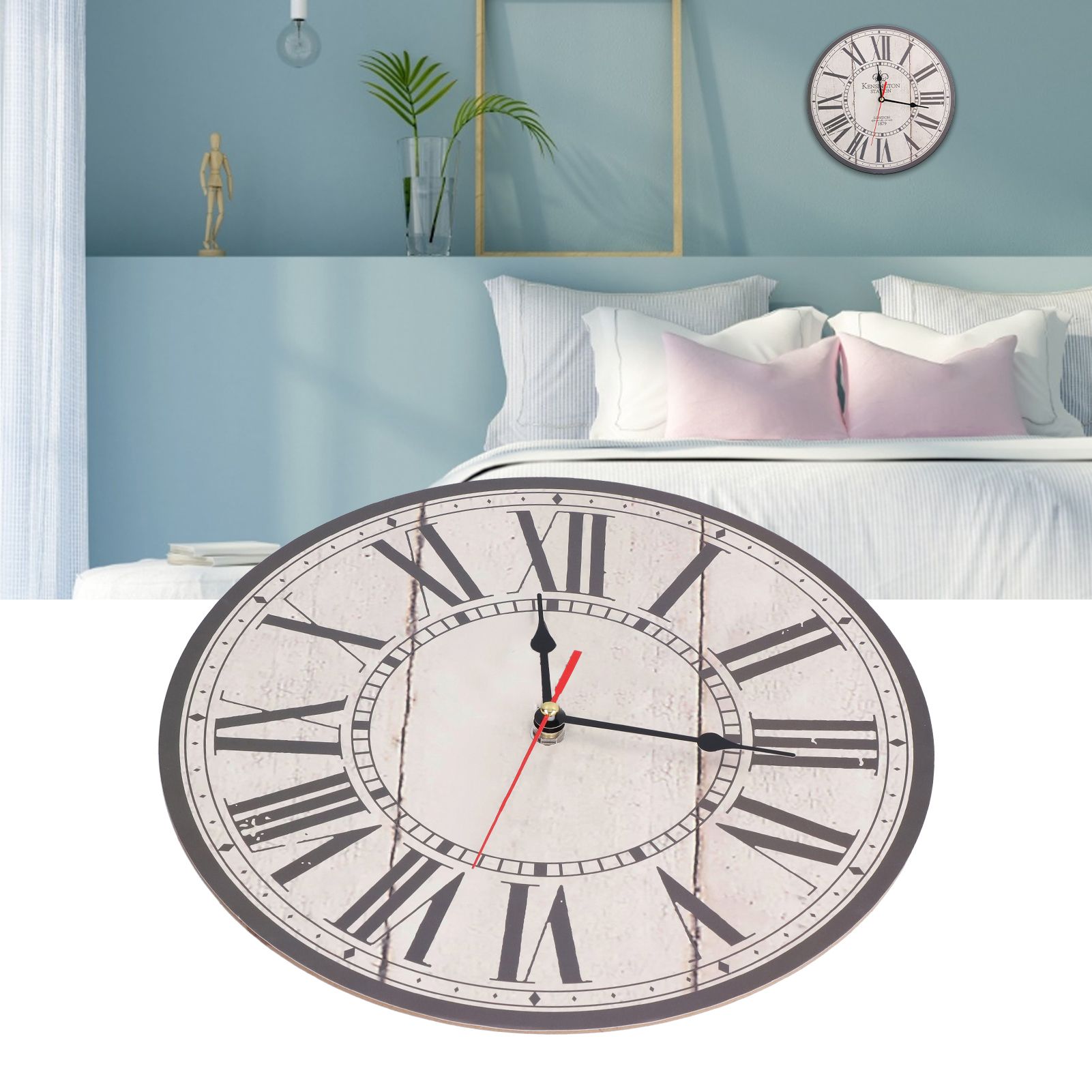 Wall Clock Silent Retro Vintage Style Wooden Round Clock with Roman Numerals view 12