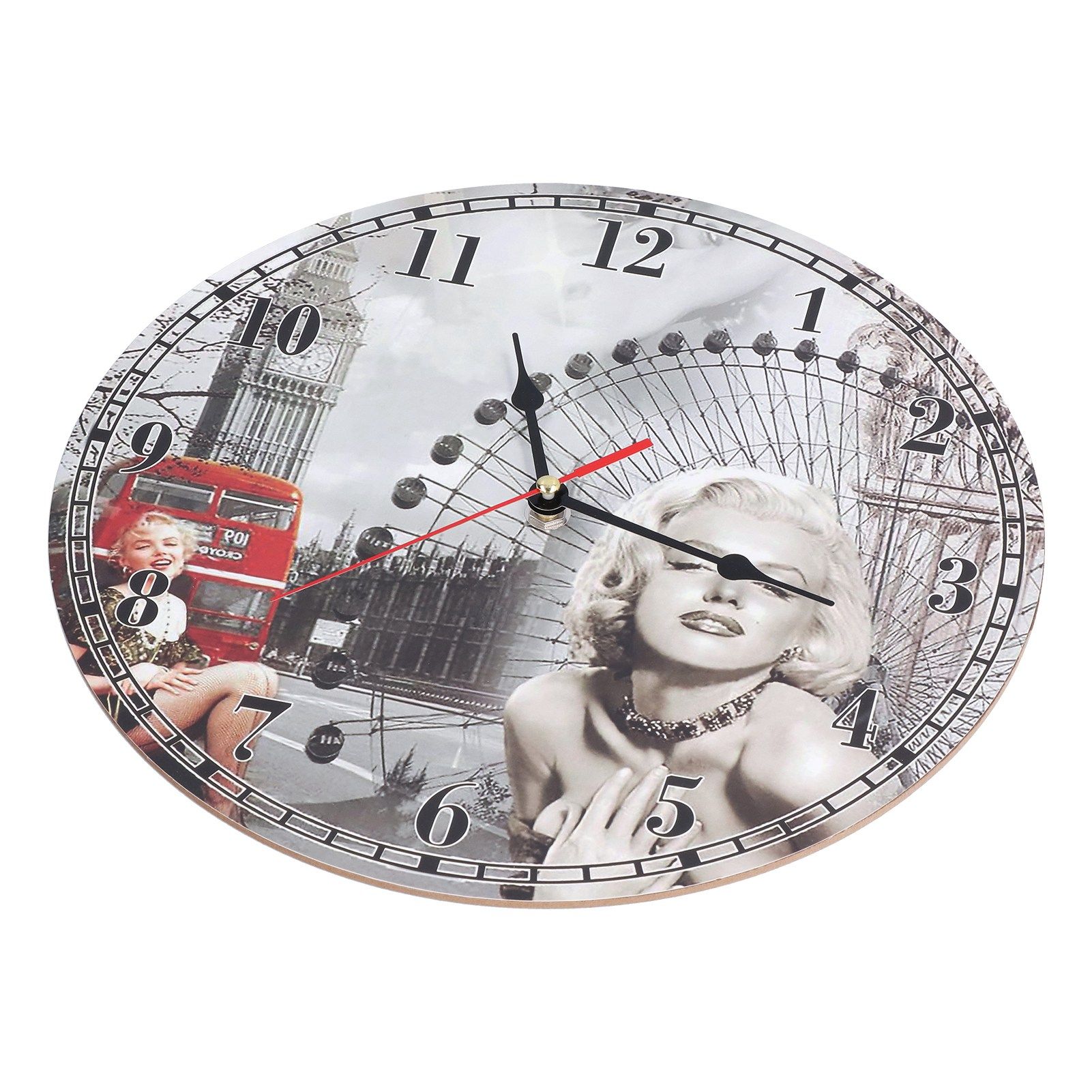 Wall Clock Antique Non Ticking Round Wall Clock Wooden Arabic Numeral Wall view 4