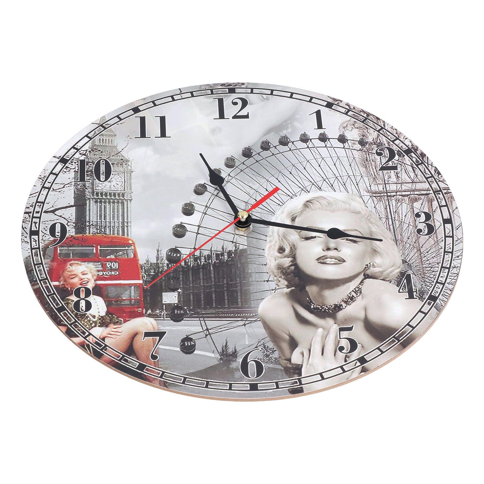 Wall Clock Antique Non Ticking Round Wall Clock Wooden Arabic Numeral Wall view 5