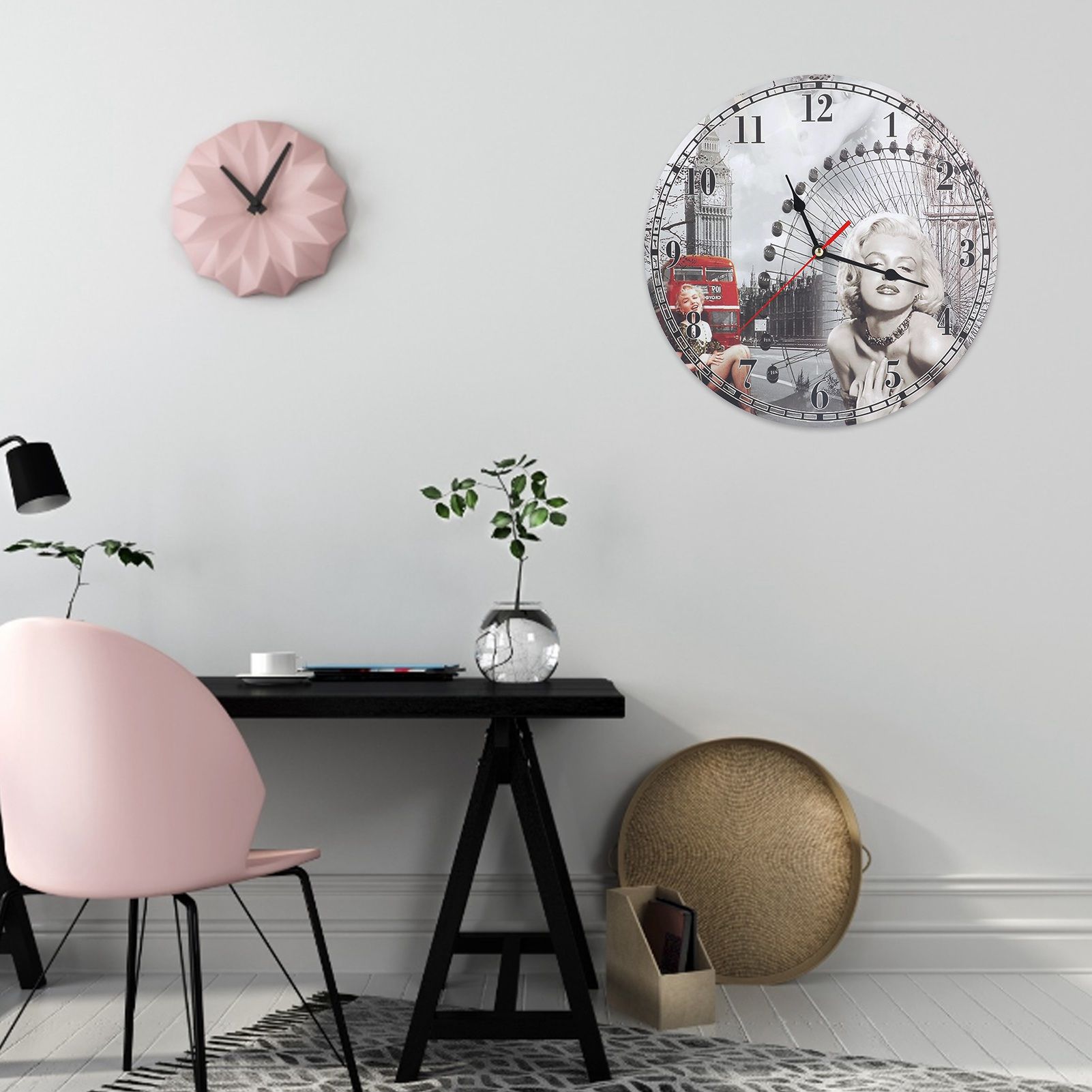 Wall Clock Antique Non Ticking Round Wall Clock Wooden Arabic Numeral Wall view 11