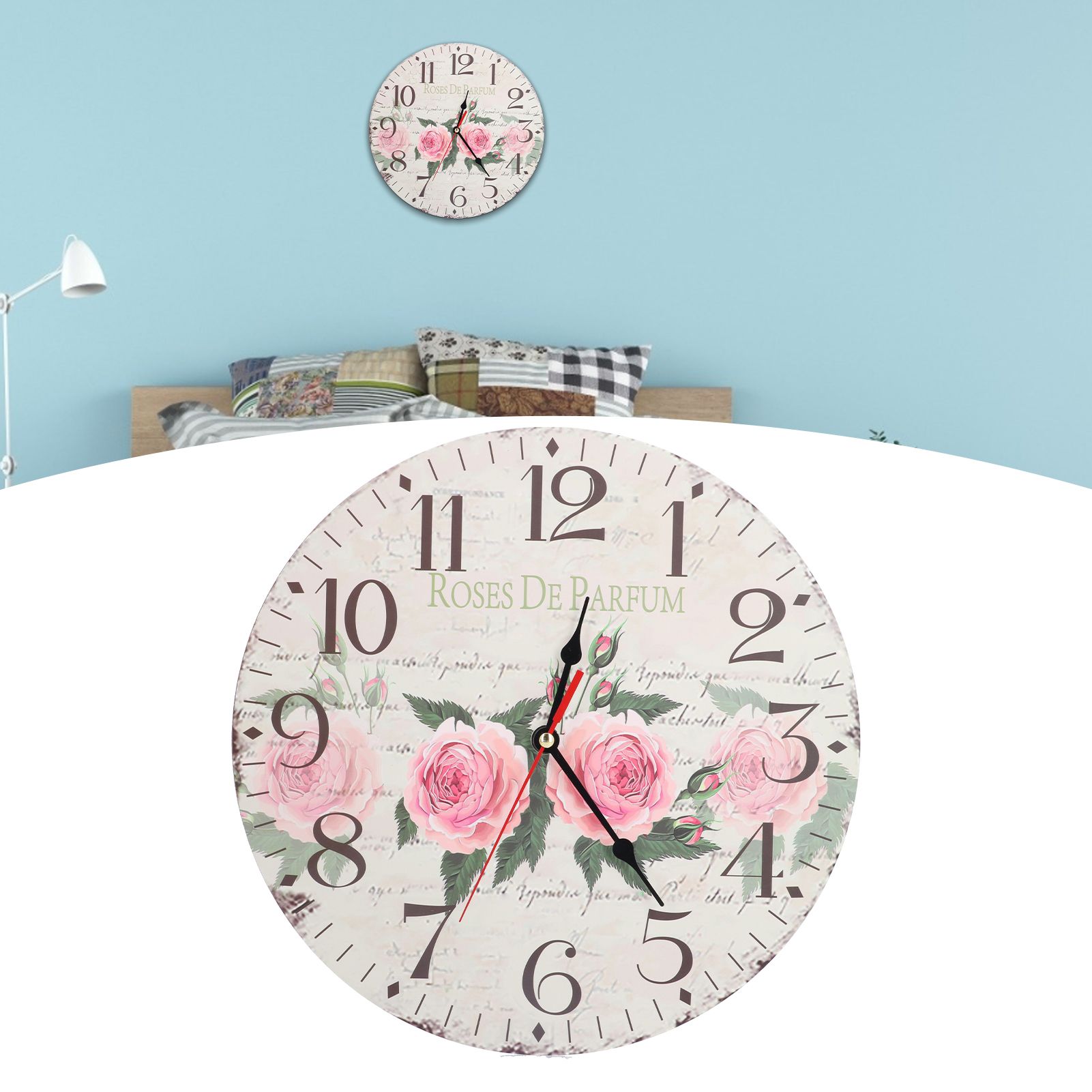 Wooden Clock Simple Durable Mute Accurate Retro Round Wall Clock for Living view 11