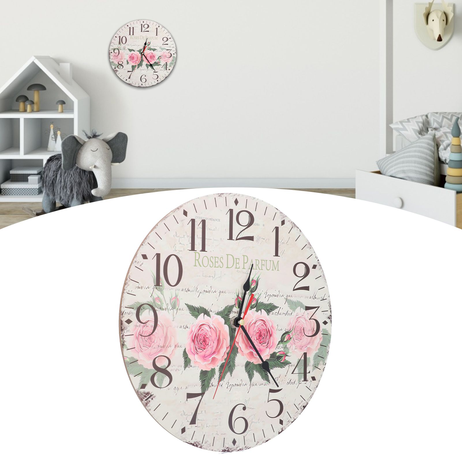 Wooden Clock Simple Durable Mute Accurate Retro Round Wall Clock for Living view 12