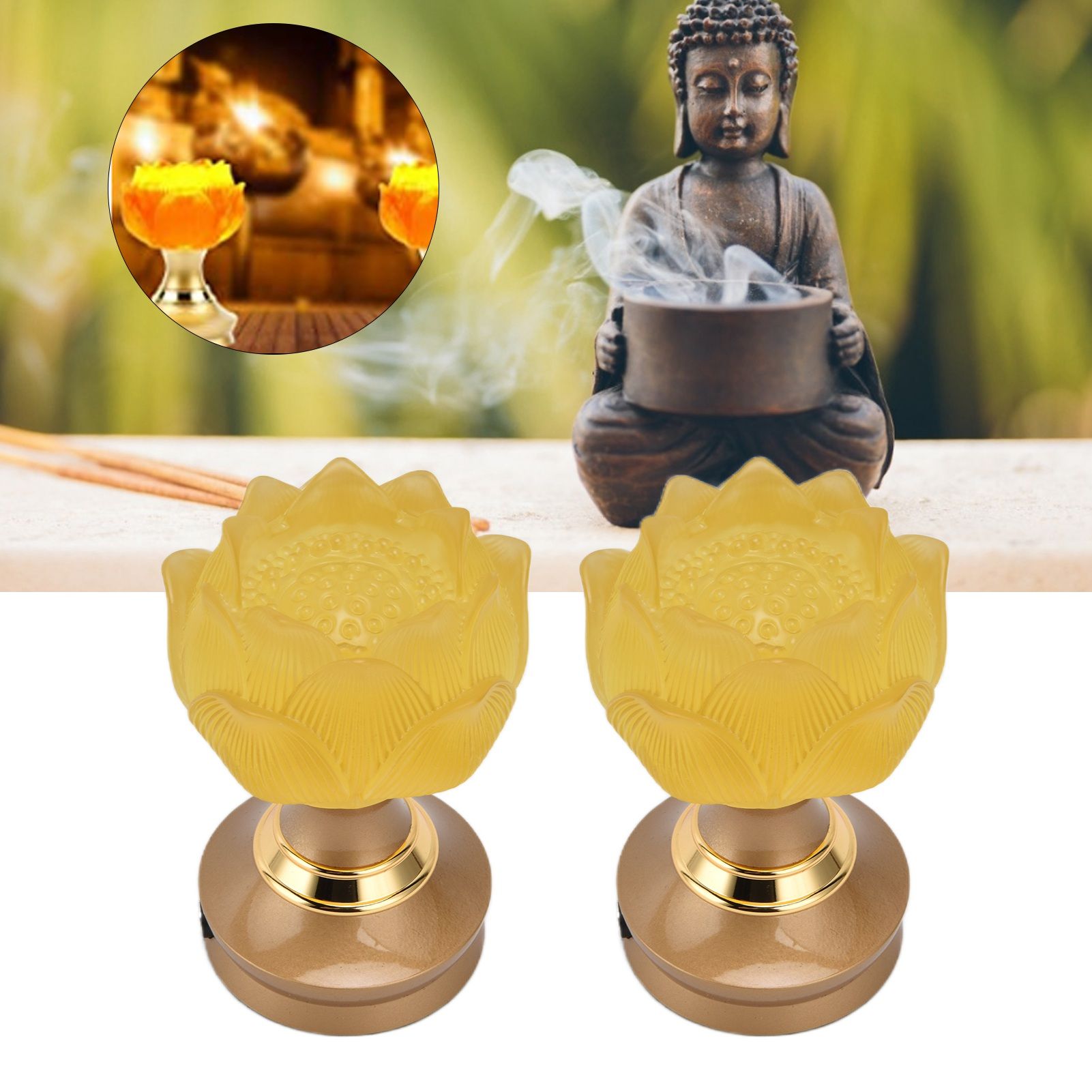 2Set LED Lotus Buddhist Light with Alloy Base Colorful Buddha Lamp Ornament view 11
