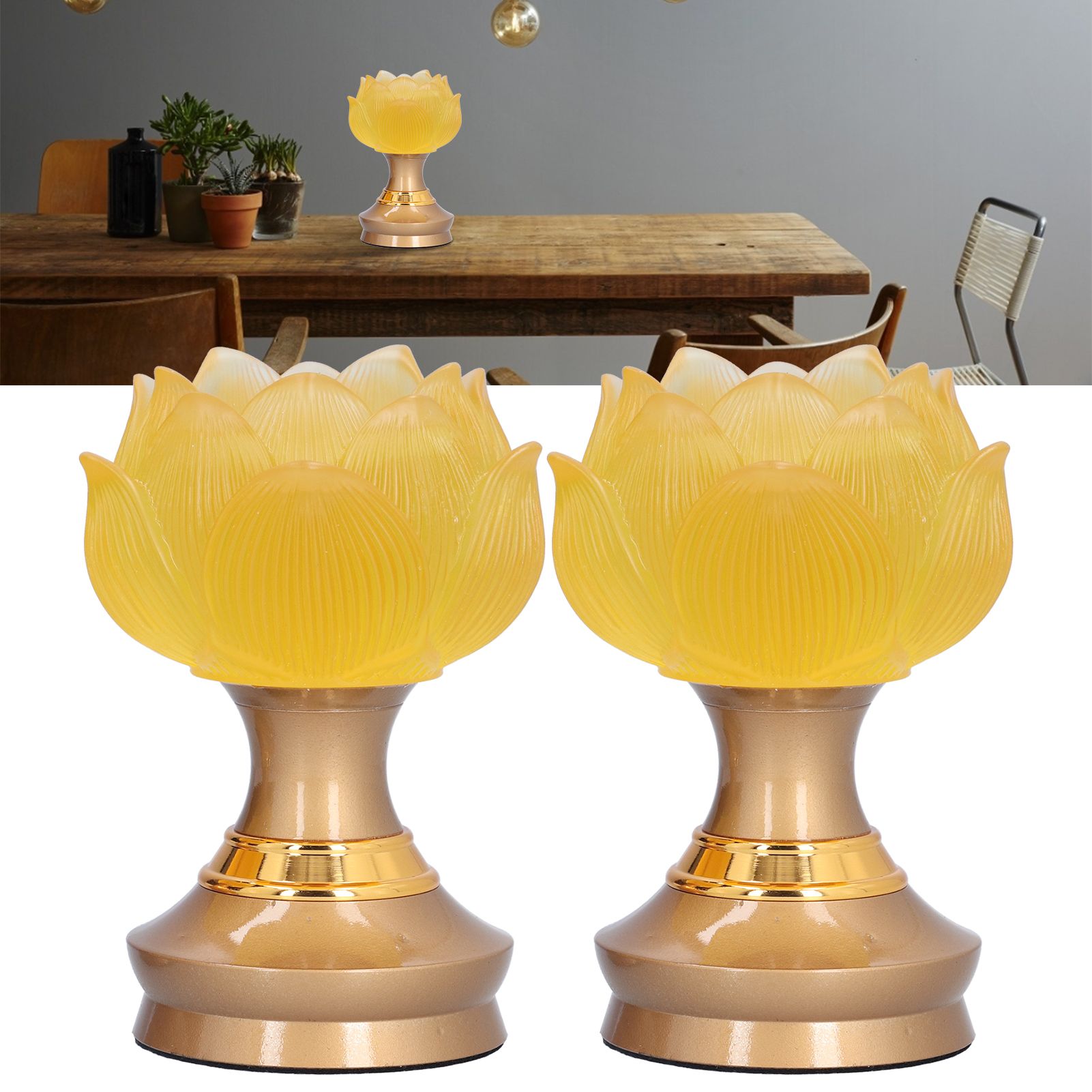 2Set LED Lotus Buddha Lamp Imitated Colored Glaze Prayer Light Home Meditation view 11