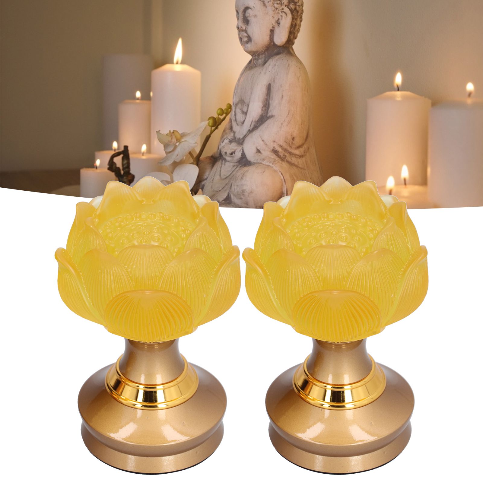 2Set LED Lotus Buddha Lamp Imitated Colored Glaze Prayer Light Home Meditation view 12