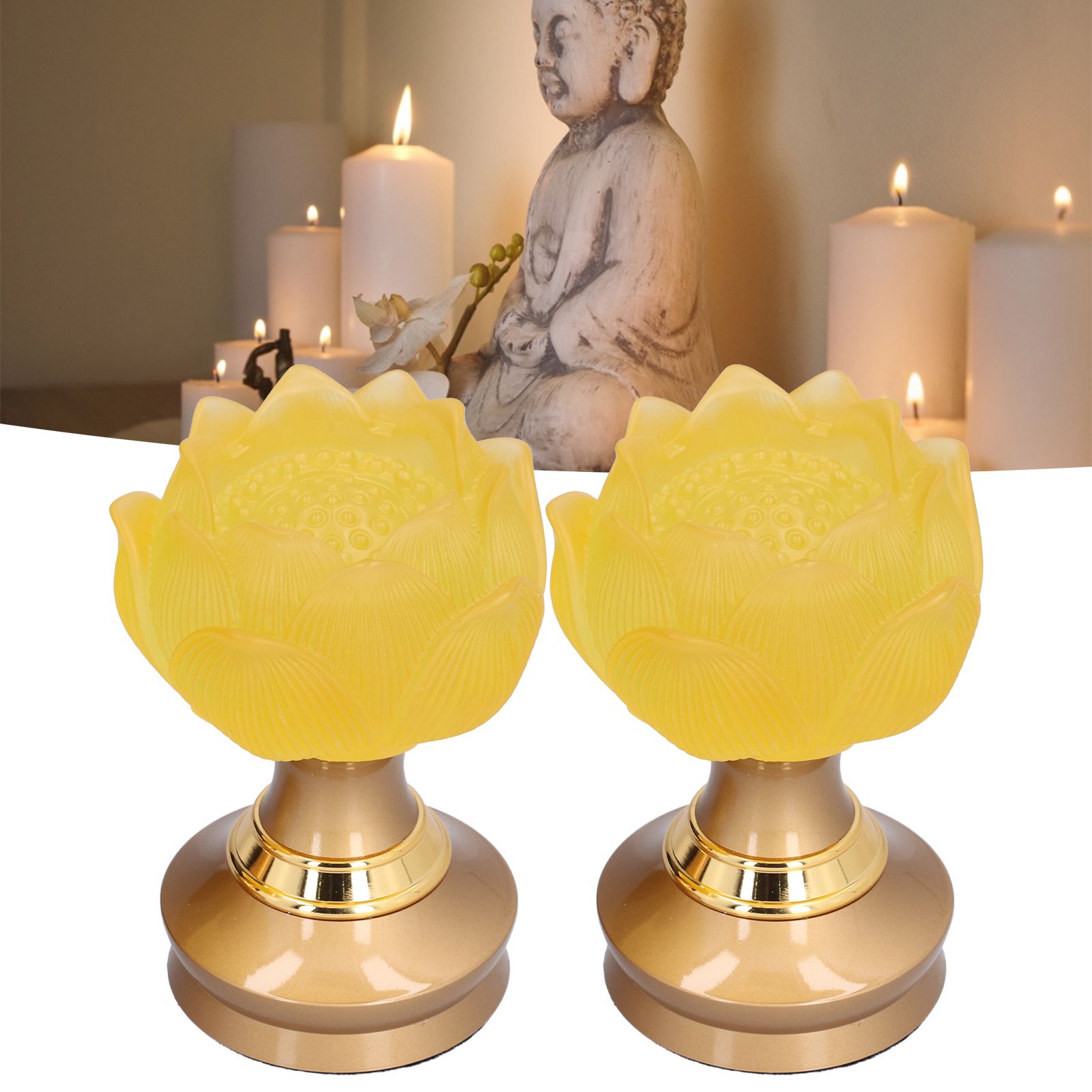 2 Set LED Buddhist Light Yellow Buddha Lamp Adjustable Buddhist Flower Light view 12