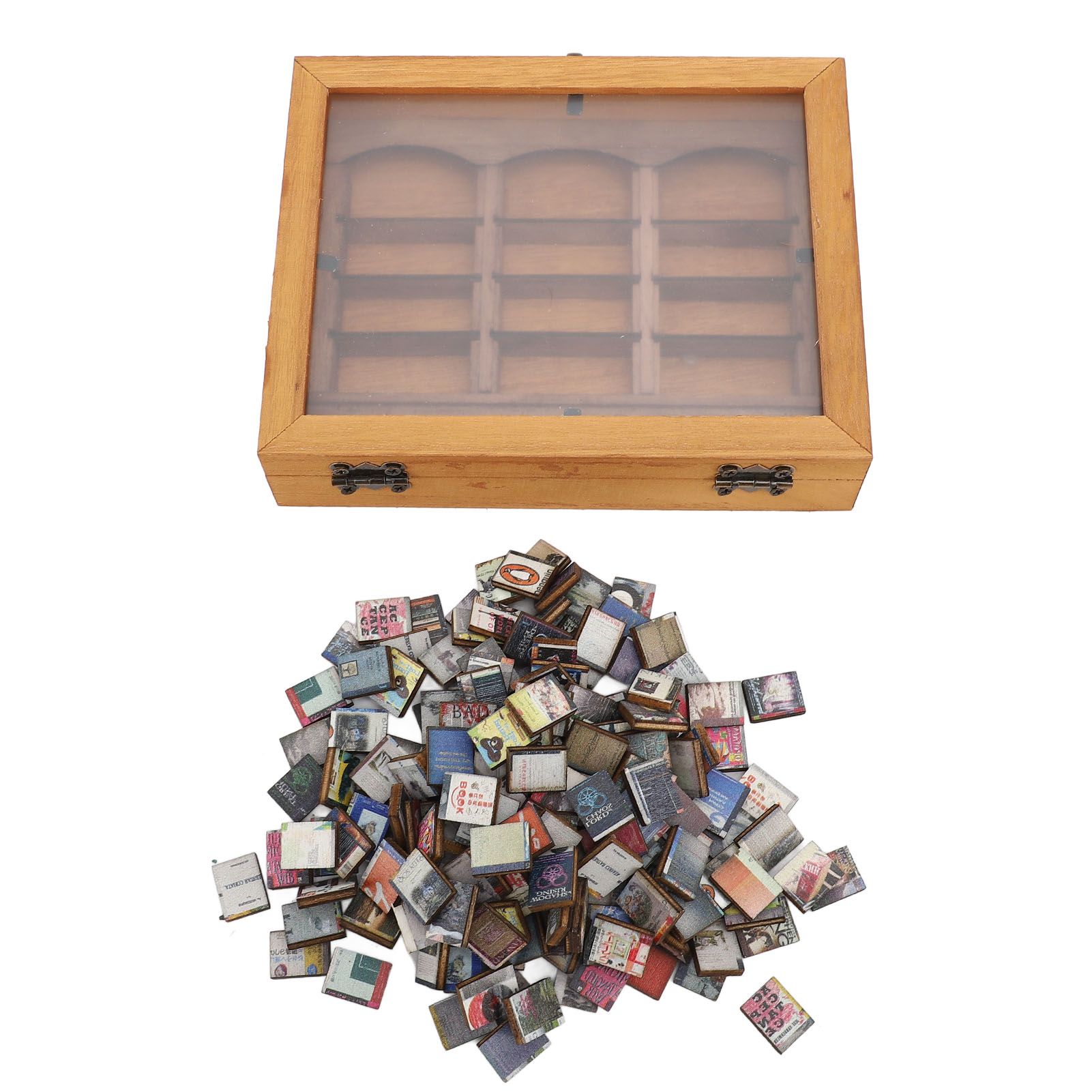 Miniature Wooden Bookshelf Anxiety Relief Multi Books Display Case Cabinet view 3