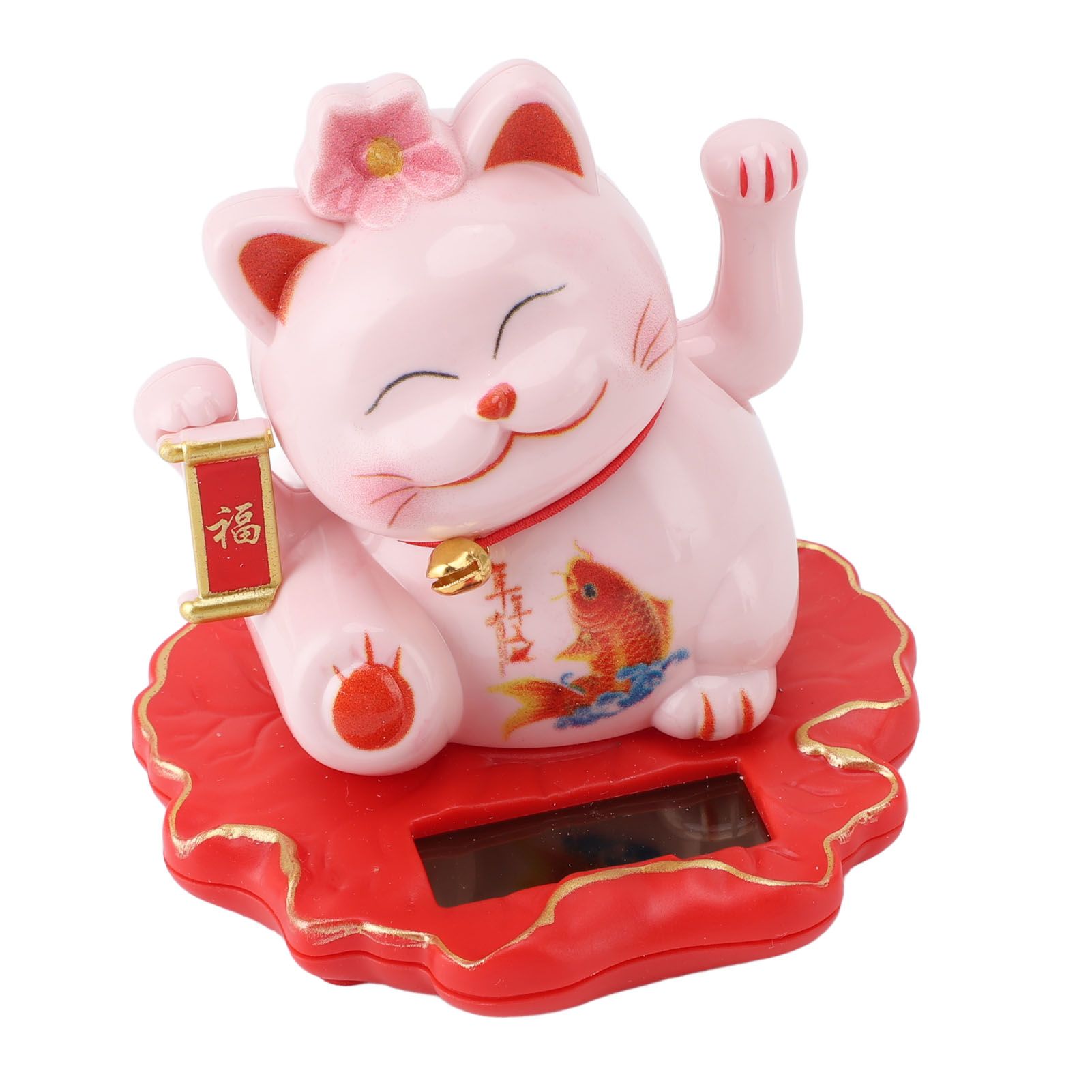 Solar Energy Powered White Beckoning Lucky Money Cat for Home Office Car Decor — image 1