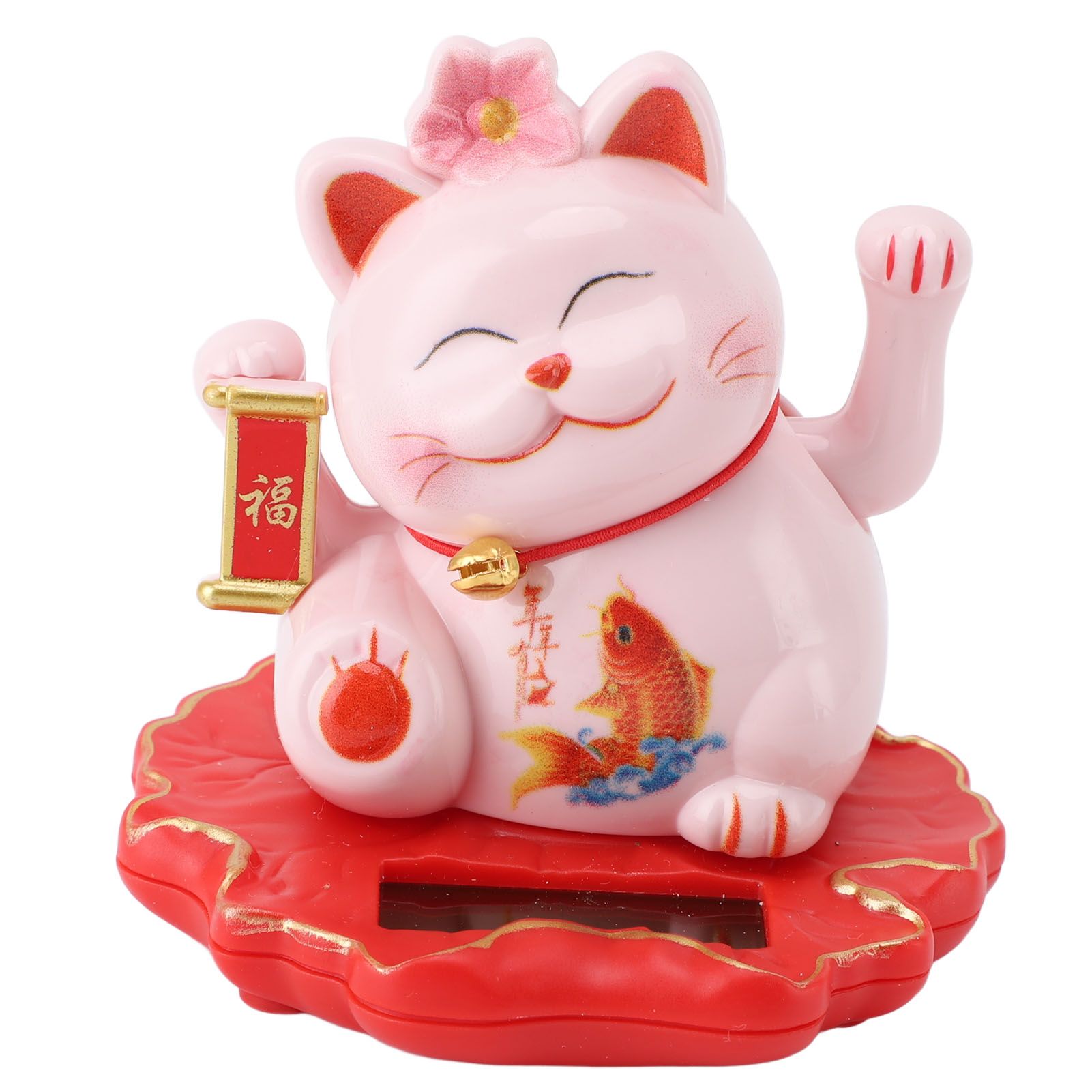 Solar Energy Powered White Beckoning Lucky Money Cat for Home Office Car Decor view 3