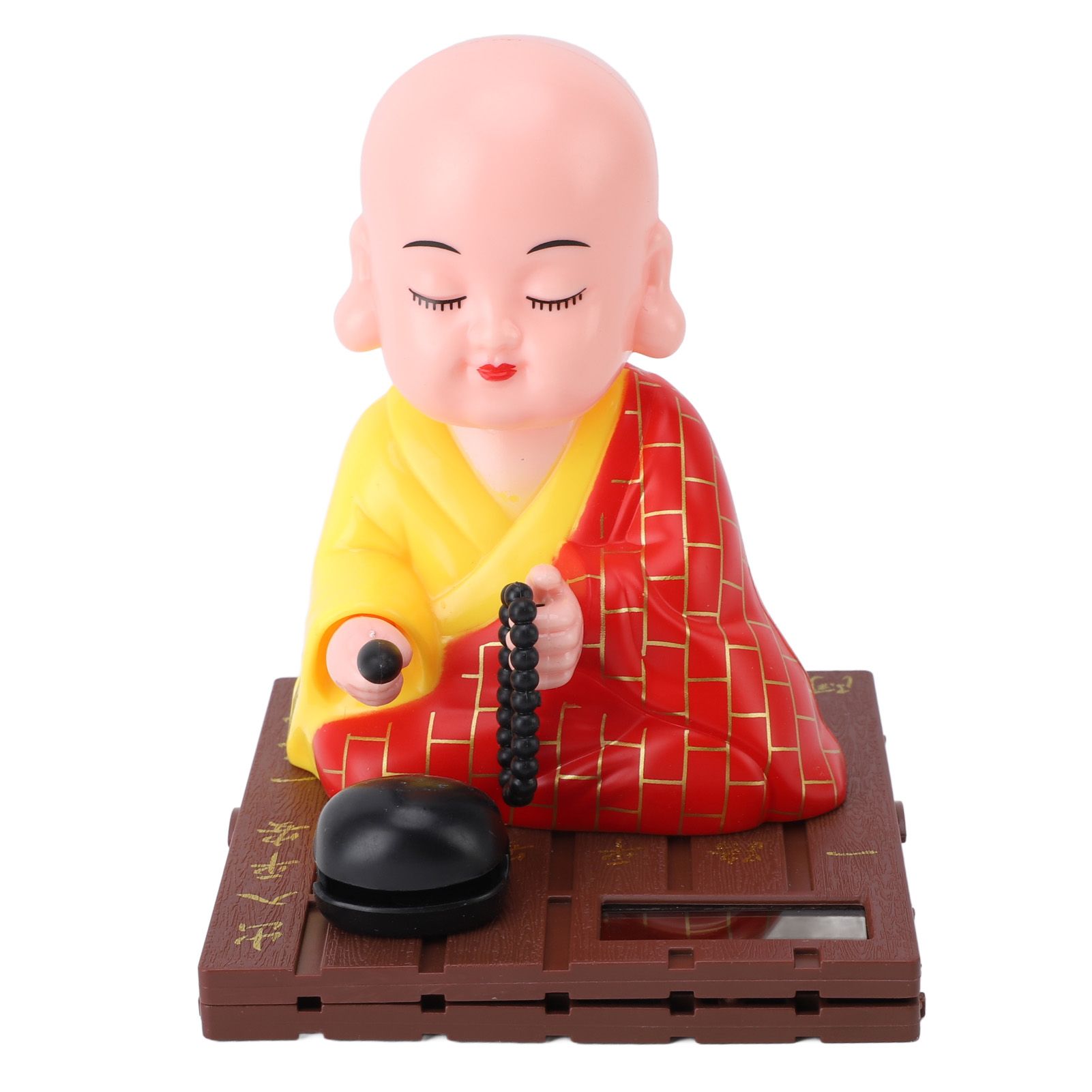 Solar Little Monk Toy Red Attracting Wealth Shaking Head Knocking Wooden Drum view 3