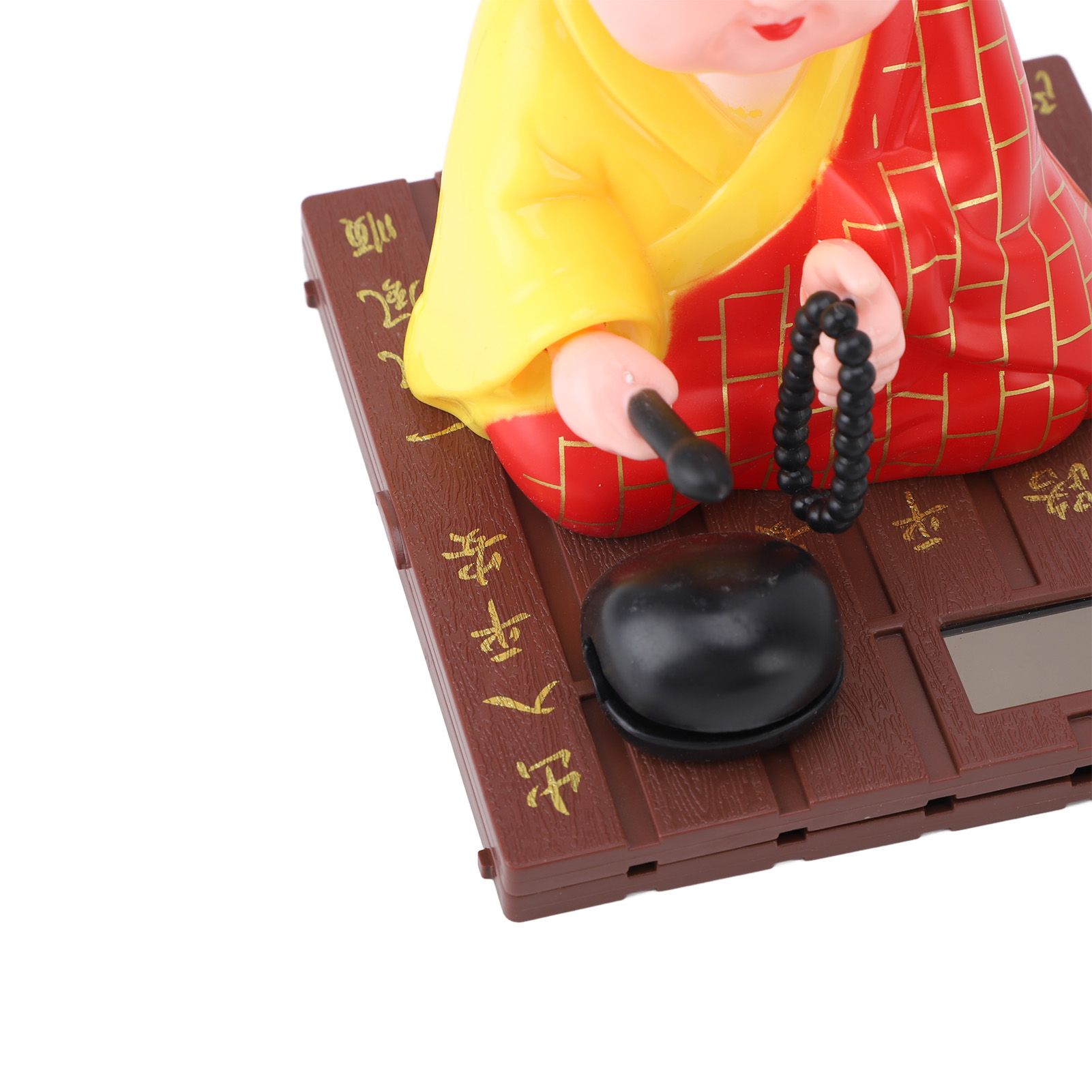 Solar Little Monk Toy Red Attracting Wealth Shaking Head Knocking Wooden Drum view 5