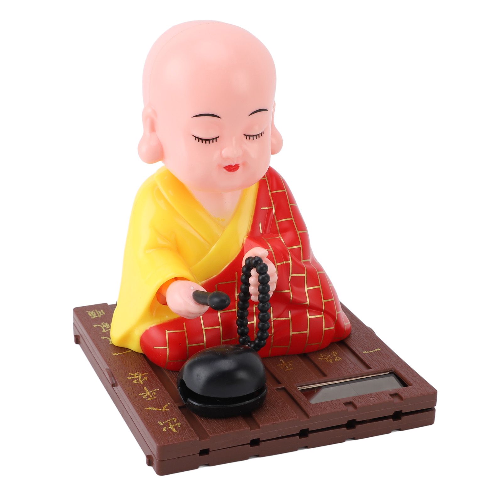 Solar Little Monk Toy Red Attracting Wealth Shaking Head Knocking Wooden Drum view 9