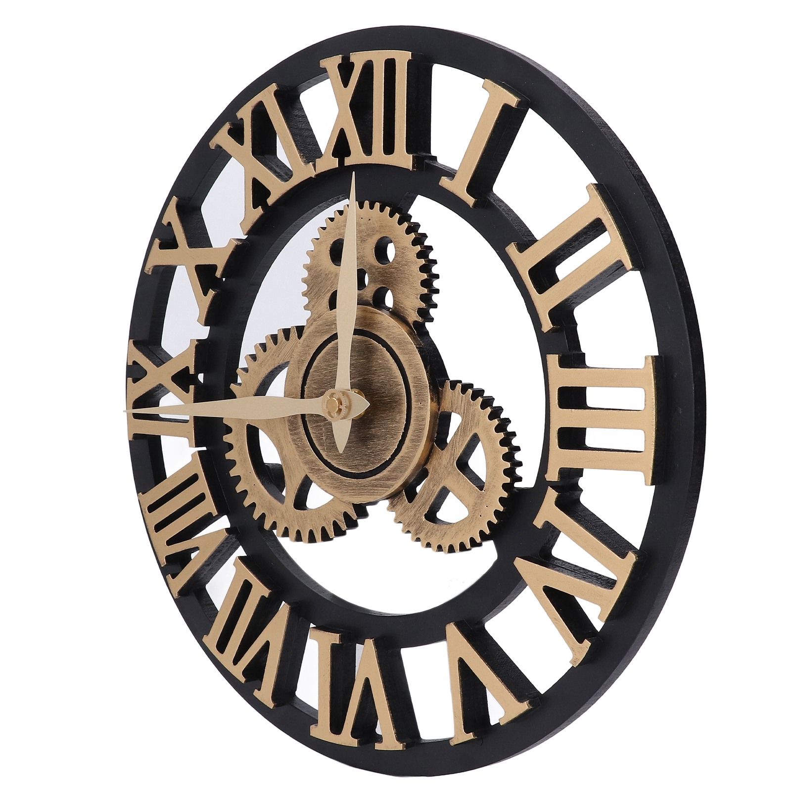 Large 3D Retro Wall Clock 34CM Vintage Wooden Gear Wall Clock Numerals — image 1