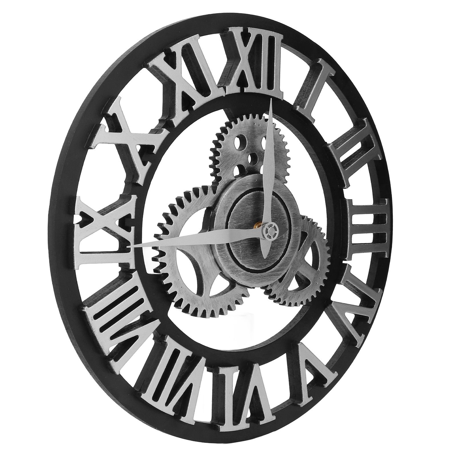 Large 3D Retro Wall Clock 34CM Vintage Wooden Gear Wall Clock Numerals view 4