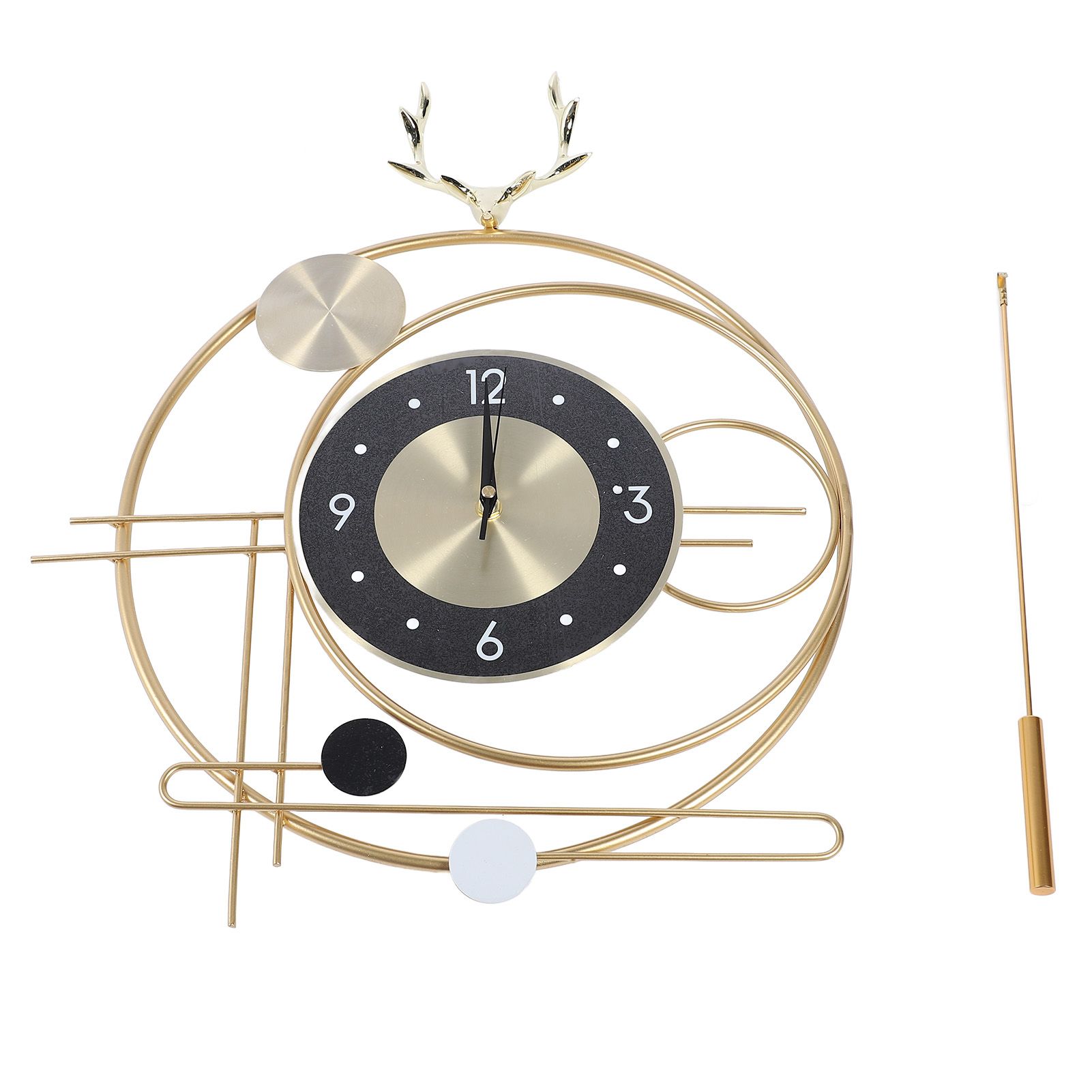 Wall Clock for Living Room Decor Metal Deer Horn Swinging Gold Pendulum view 3