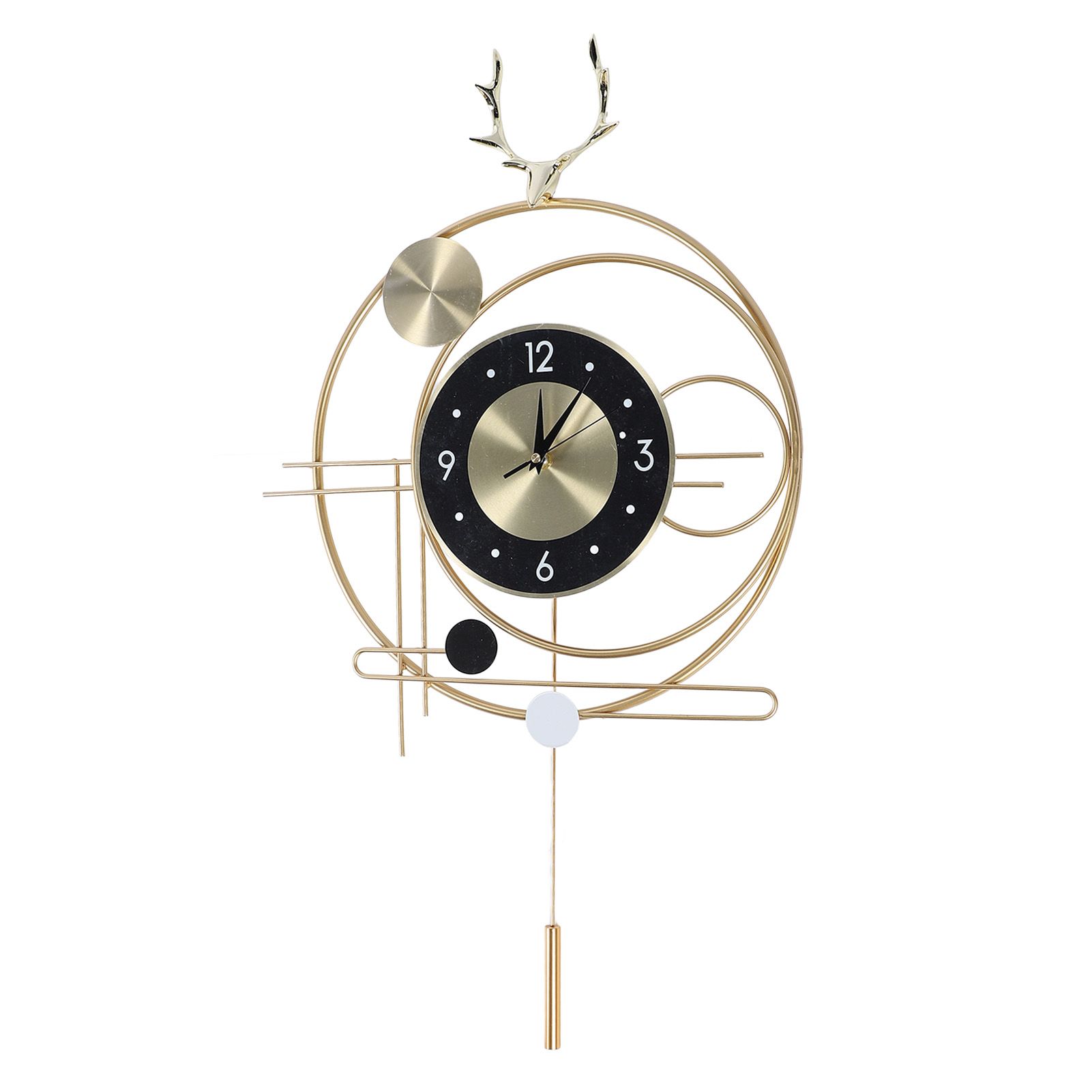 Wall Clock for Living Room Decor Metal Deer Horn Swinging Gold Pendulum view 4