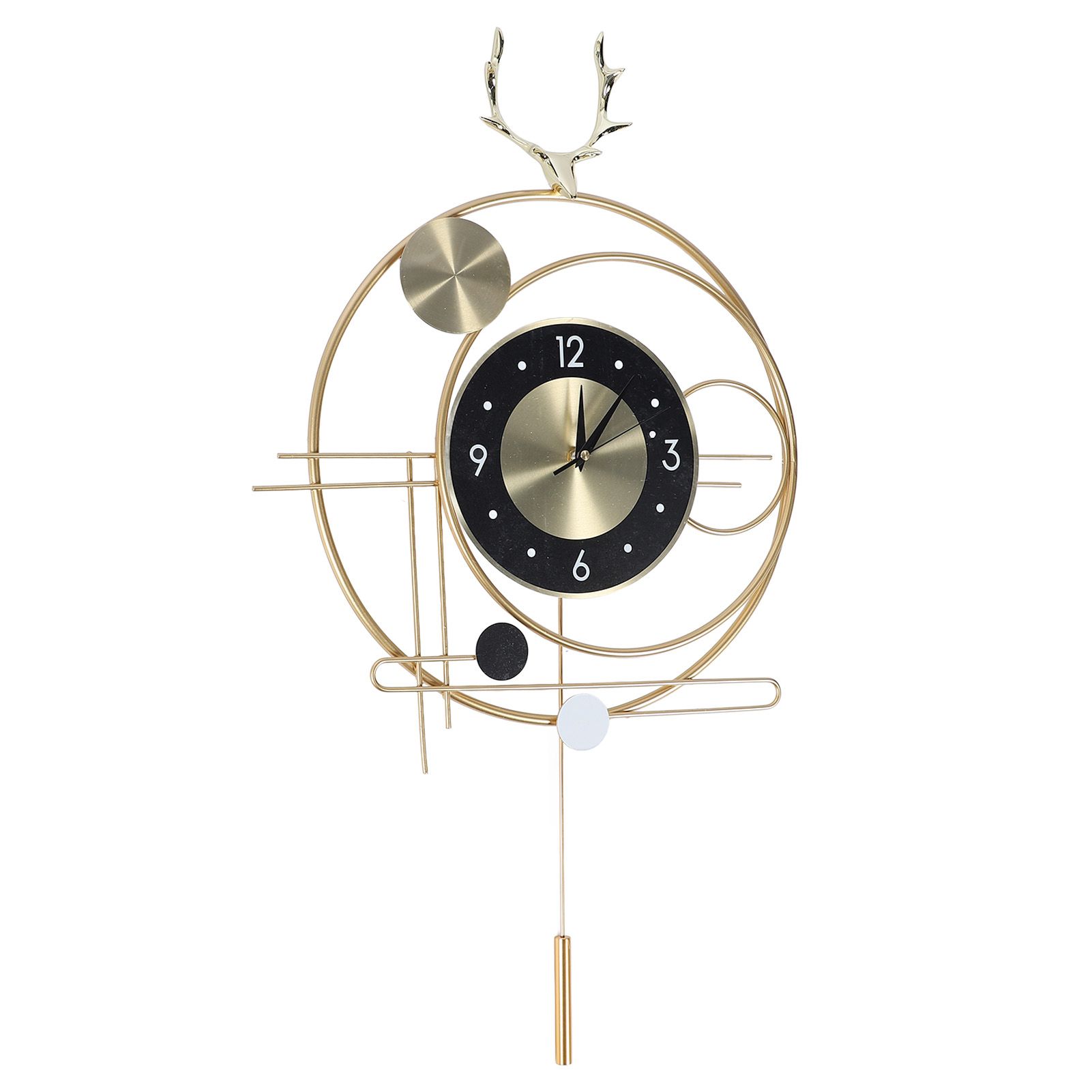 Wall Clock for Living Room Decor Metal Deer Horn Swinging Gold Pendulum view 6