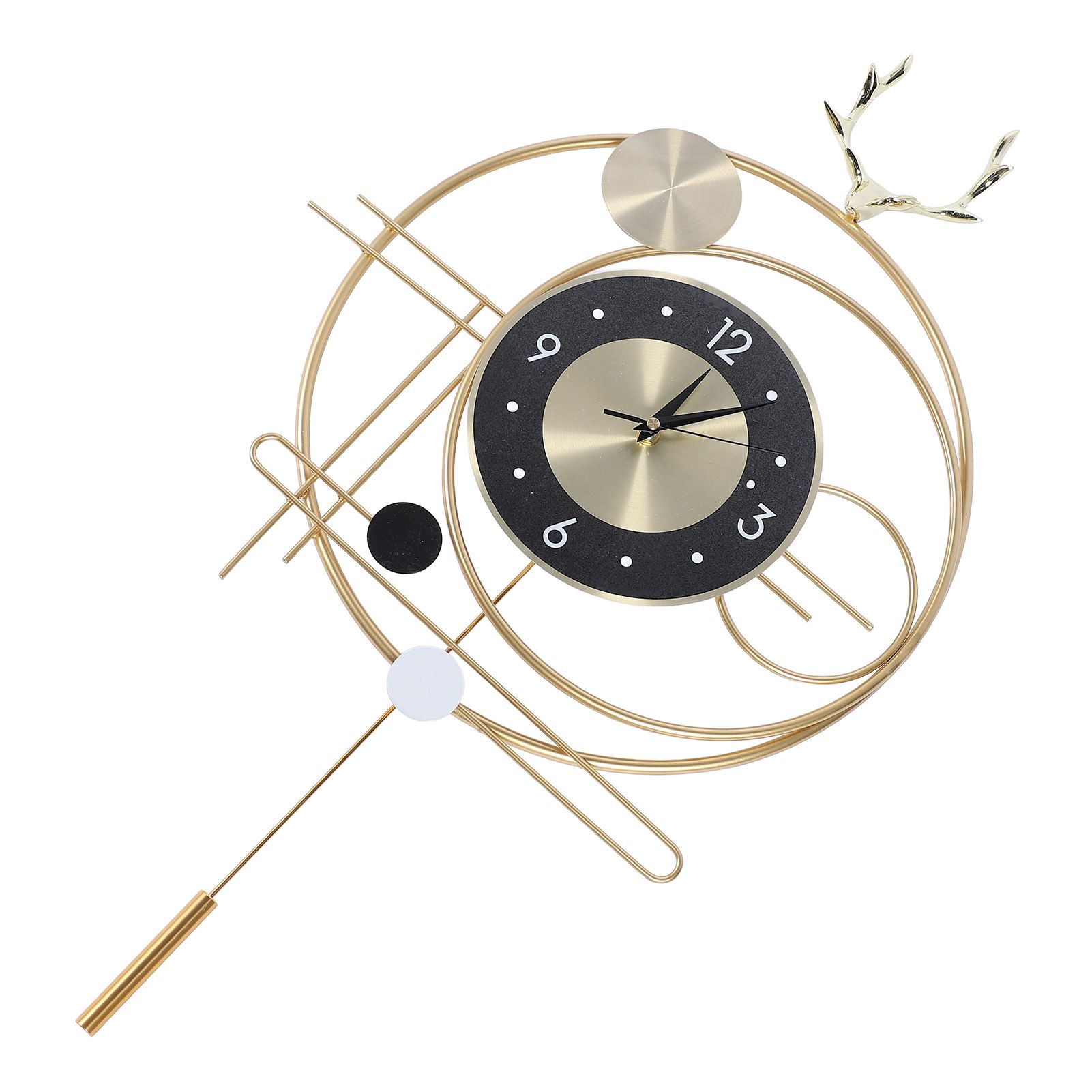 Wall Clock for Living Room Decor Metal Deer Horn Swinging Gold Pendulum view 8