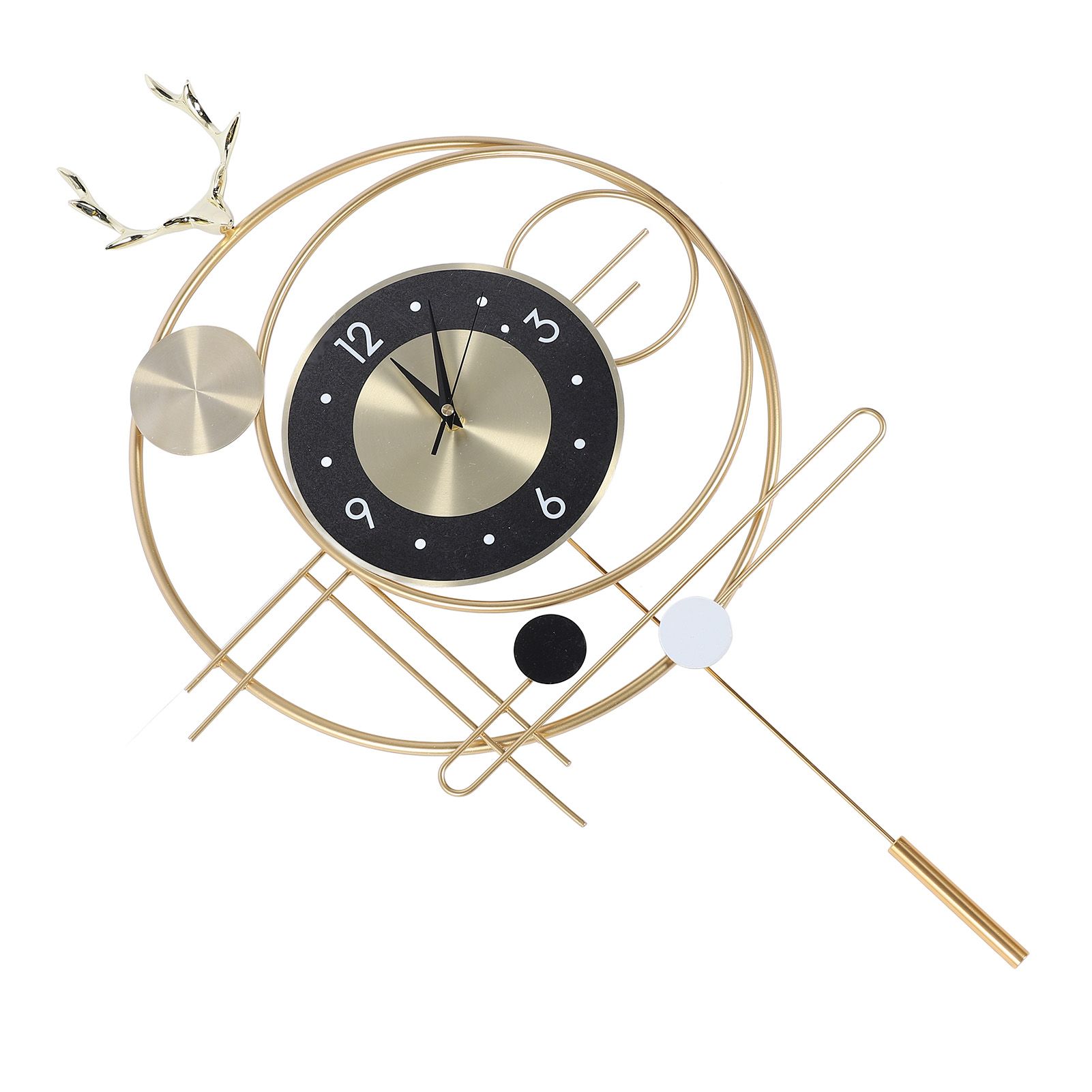 Wall Clock for Living Room Decor Metal Deer Horn Swinging Gold Pendulum view 9