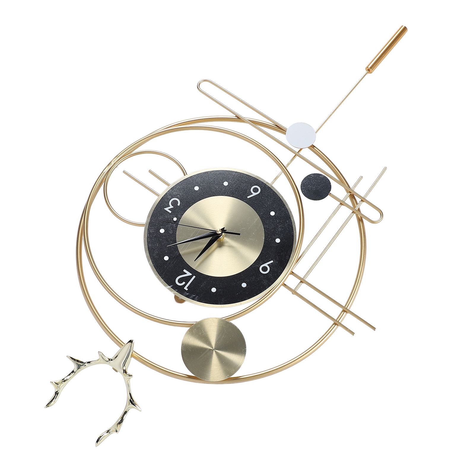 Wall Clock for Living Room Decor Metal Deer Horn Swinging Gold Pendulum view 10