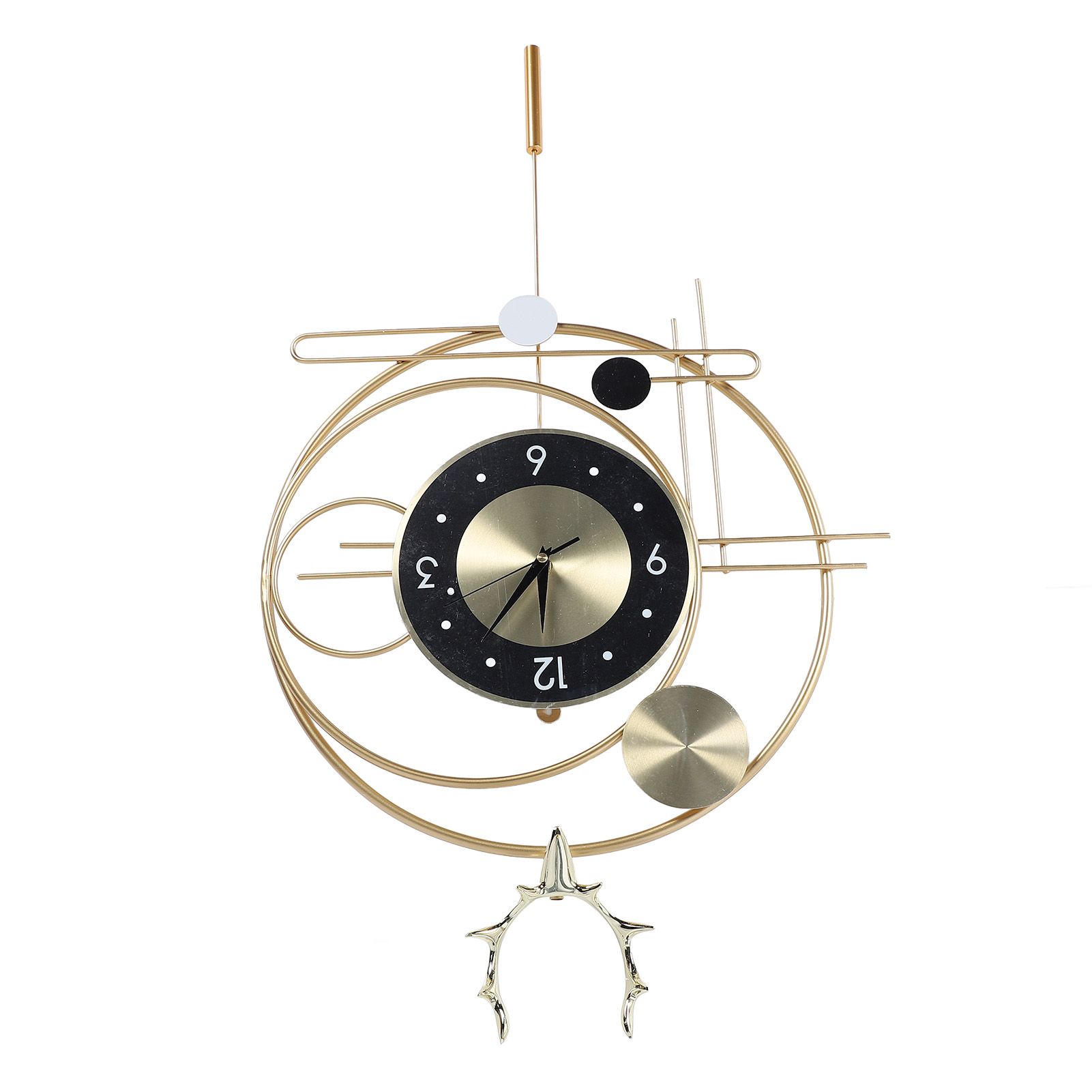 Wall Clock for Living Room Decor Metal Deer Horn Swinging Gold Pendulum view 11