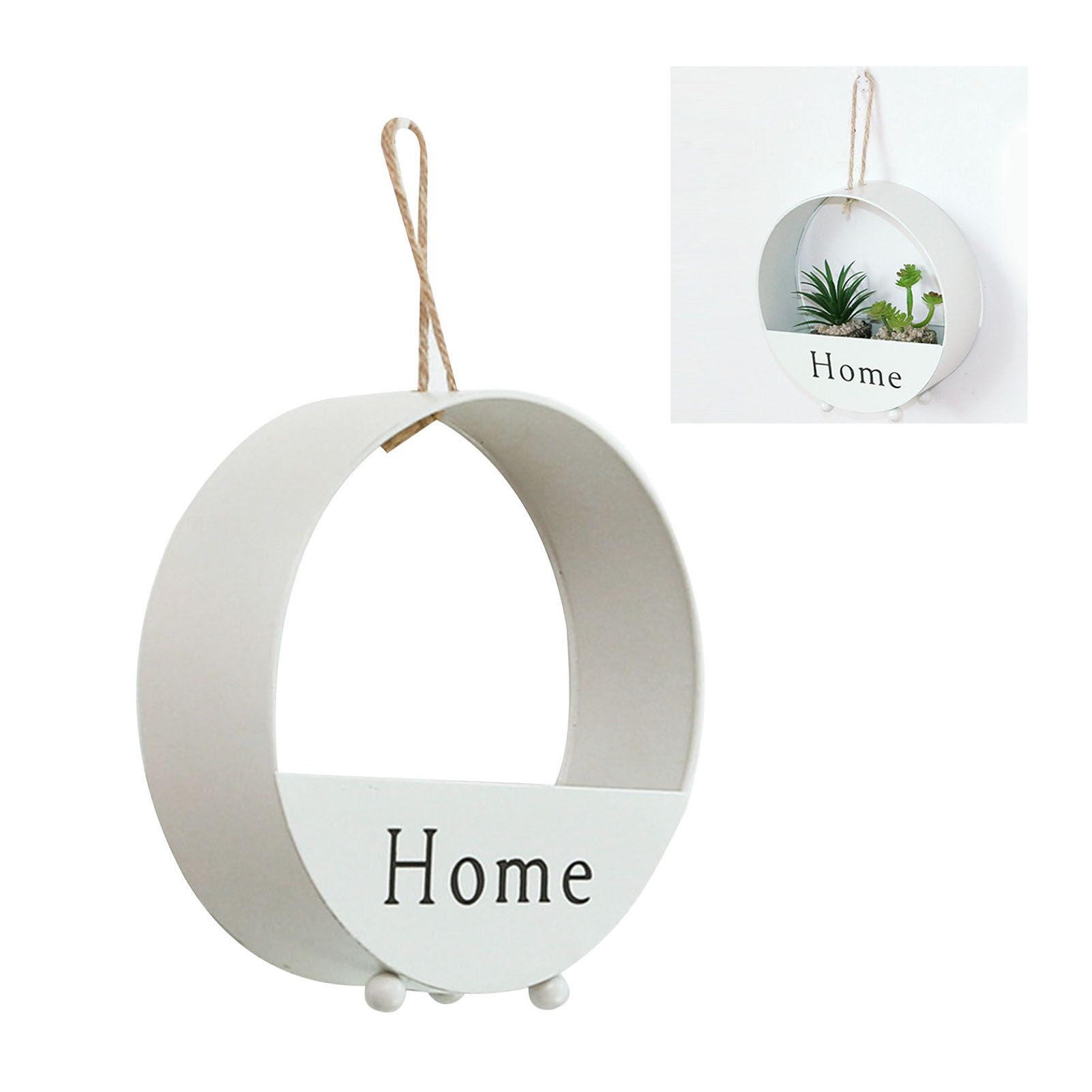 Iron Basket White Round Wall Hanging Decoration Organizer Modern Style Wall view 8