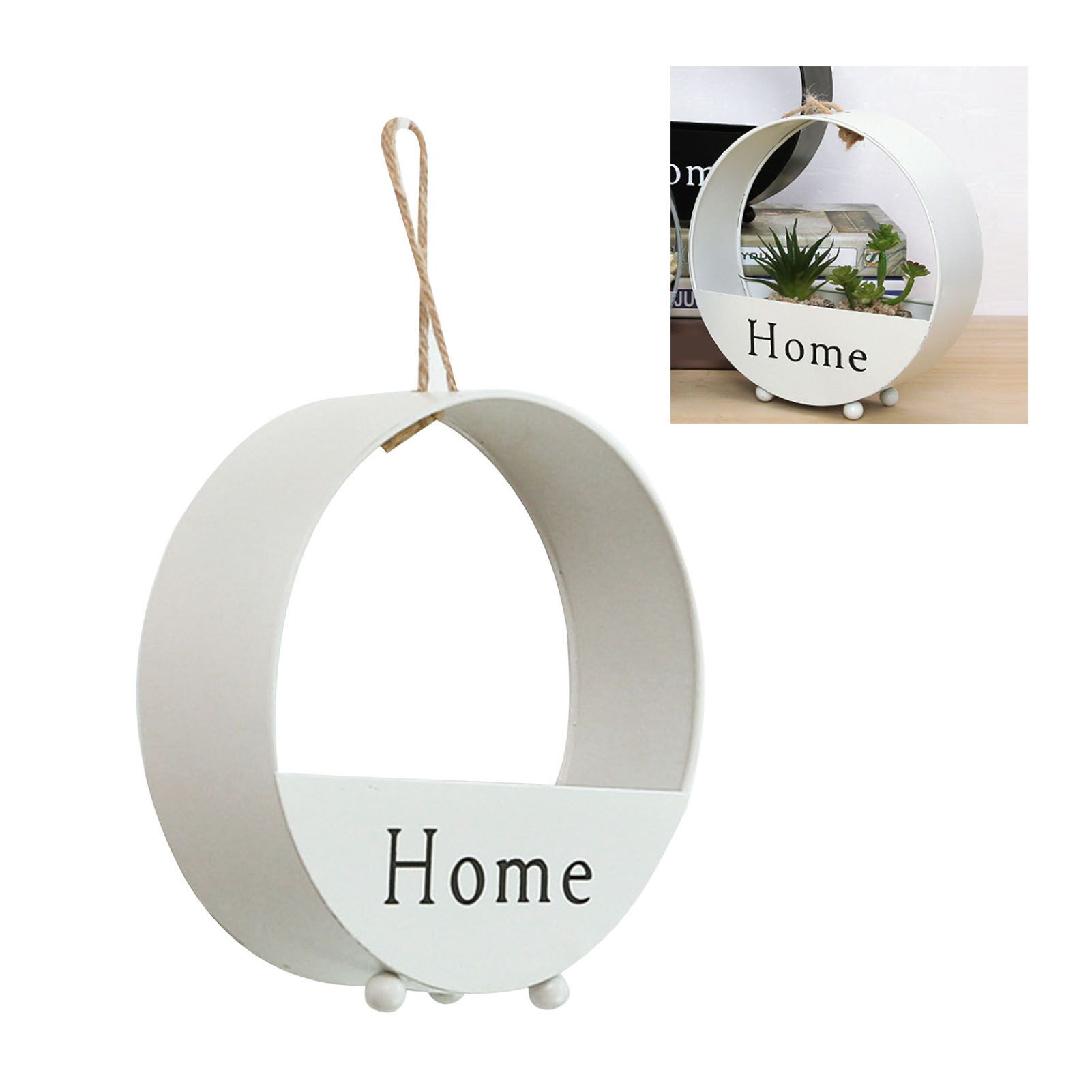 Iron Basket White Round Wall Hanging Decoration Organizer Modern Style Wall view 9
