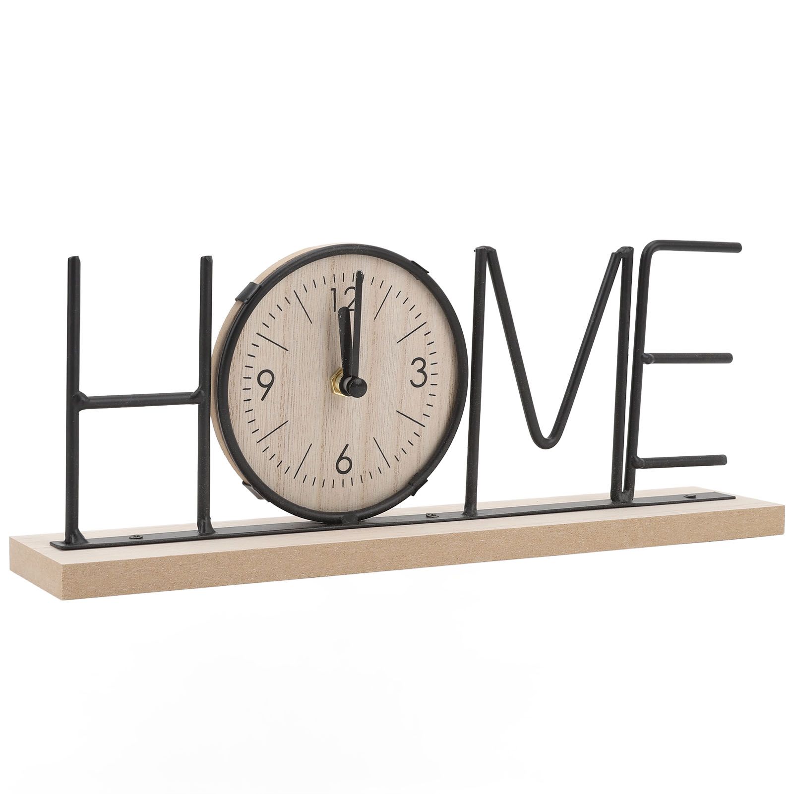 Desk Shelf Clock Wood Iron Battery Operated Modern Decorative Letter Table — image 1