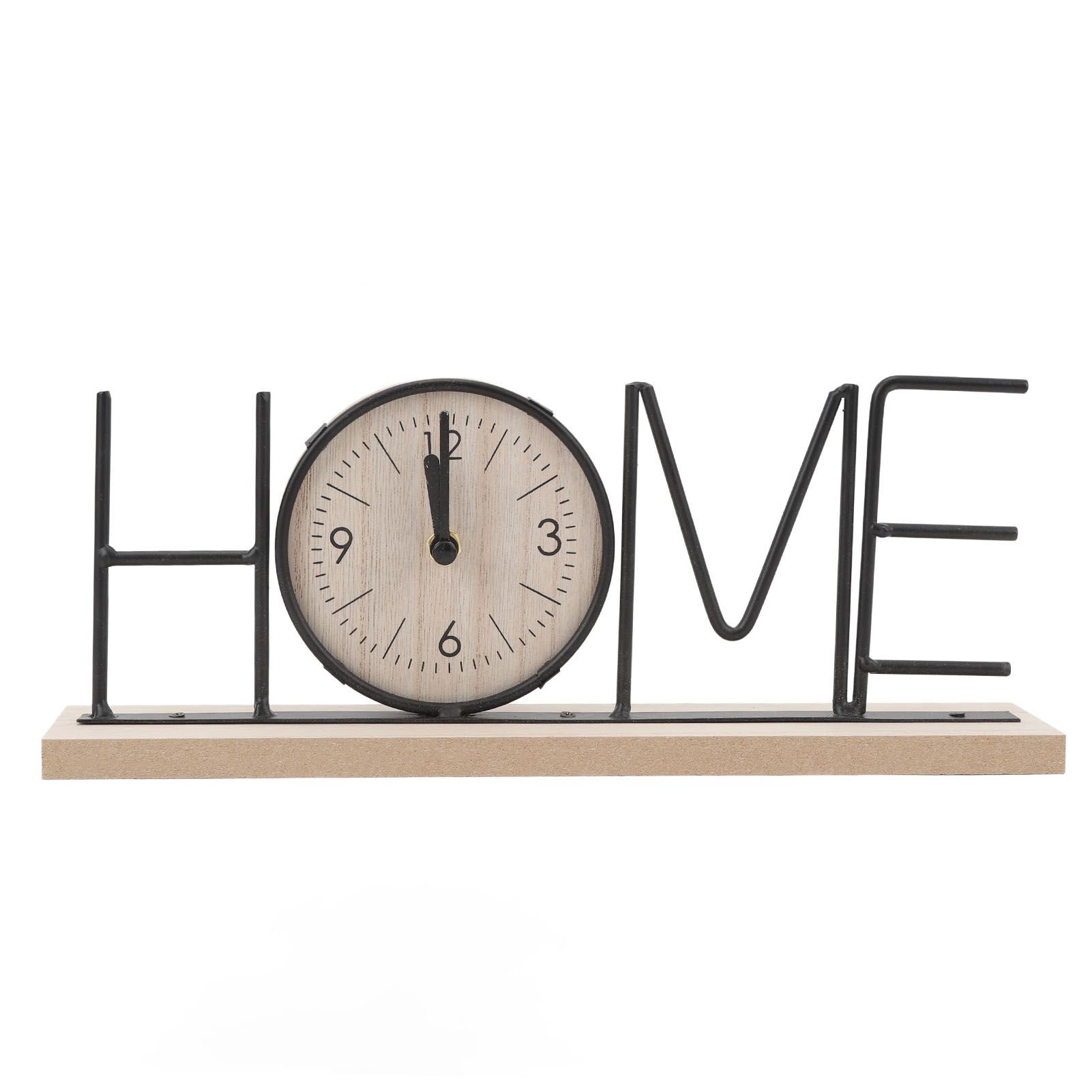 Desk Shelf Clock Wood Iron Battery Operated Modern Decorative Letter Table view 3