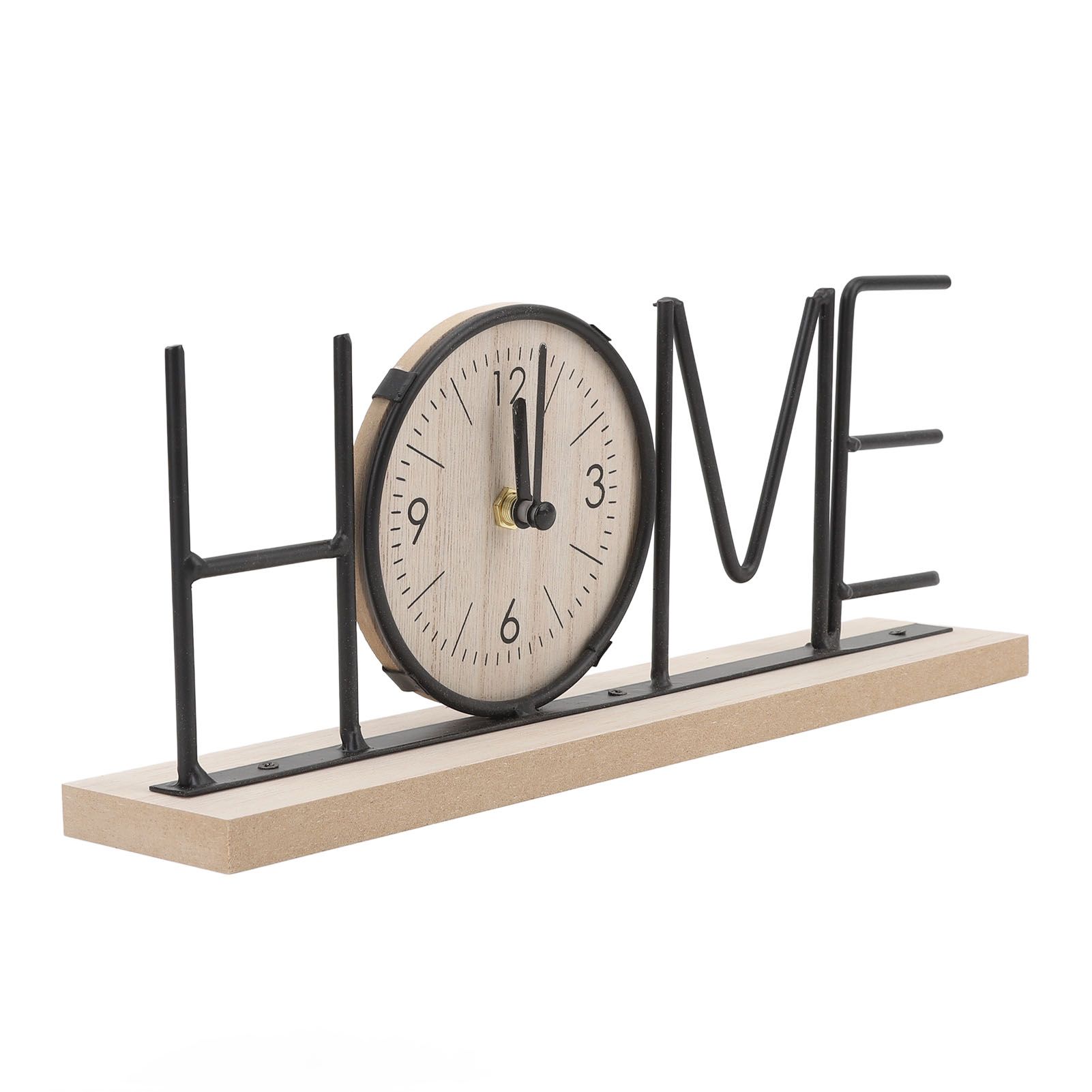 Desk Shelf Clock Wood Iron Battery Operated Modern Decorative Letter Table view 6