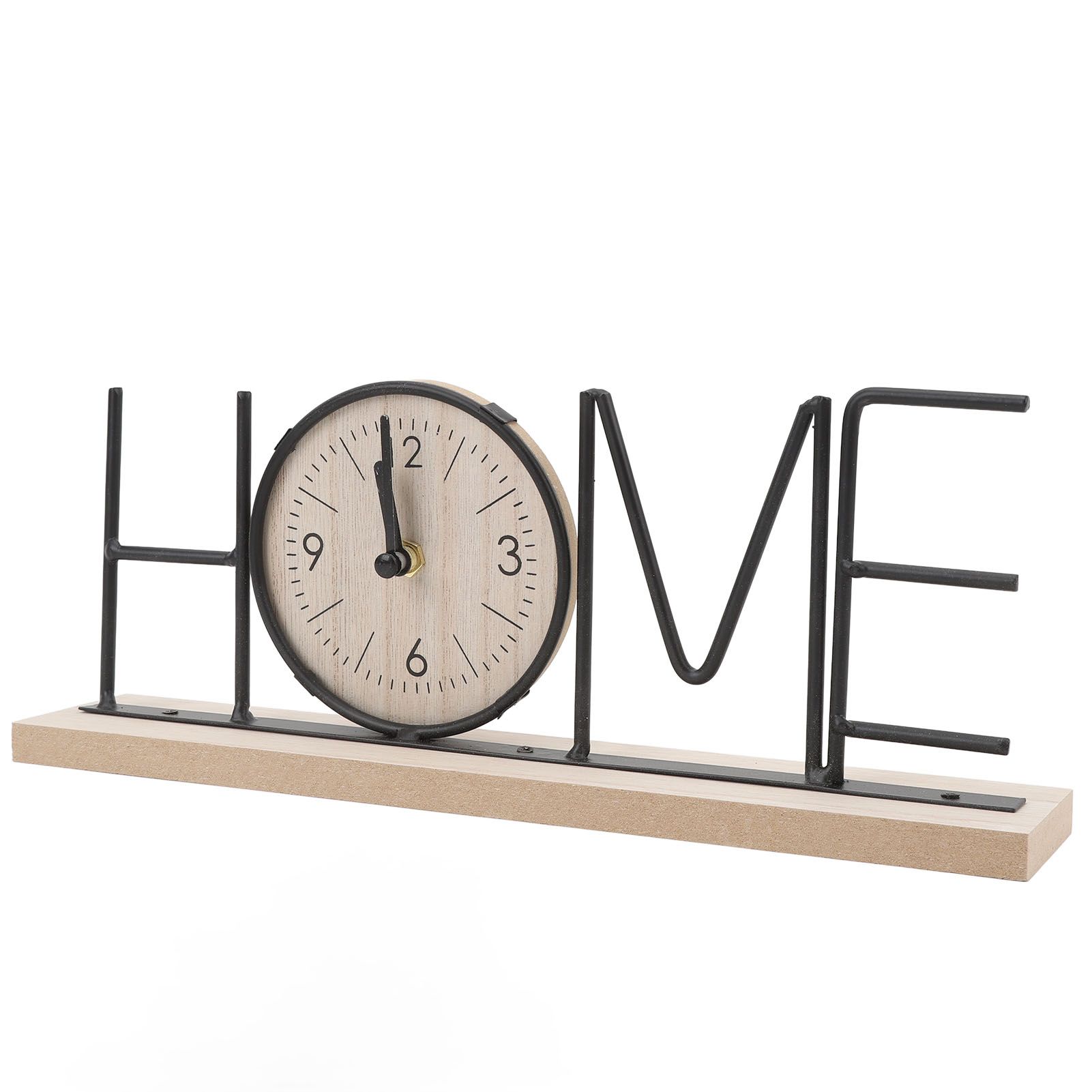 Desk Shelf Clock Wood Iron Battery Operated Modern Decorative Letter Table view 10