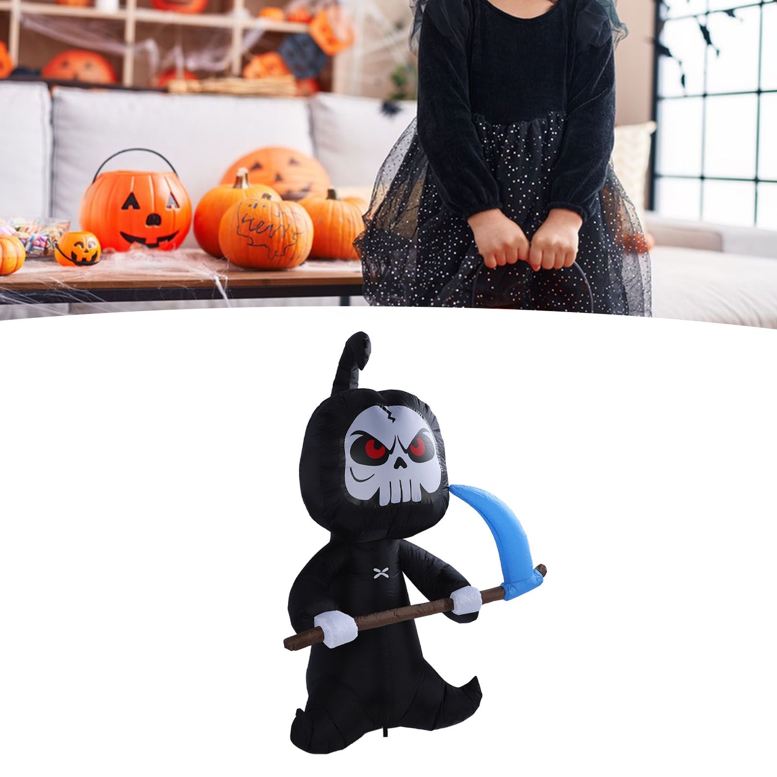 Inflatable Grim Reaper Ghost with Scythe 5.9FT Polyester Halloween Blow Up view 12